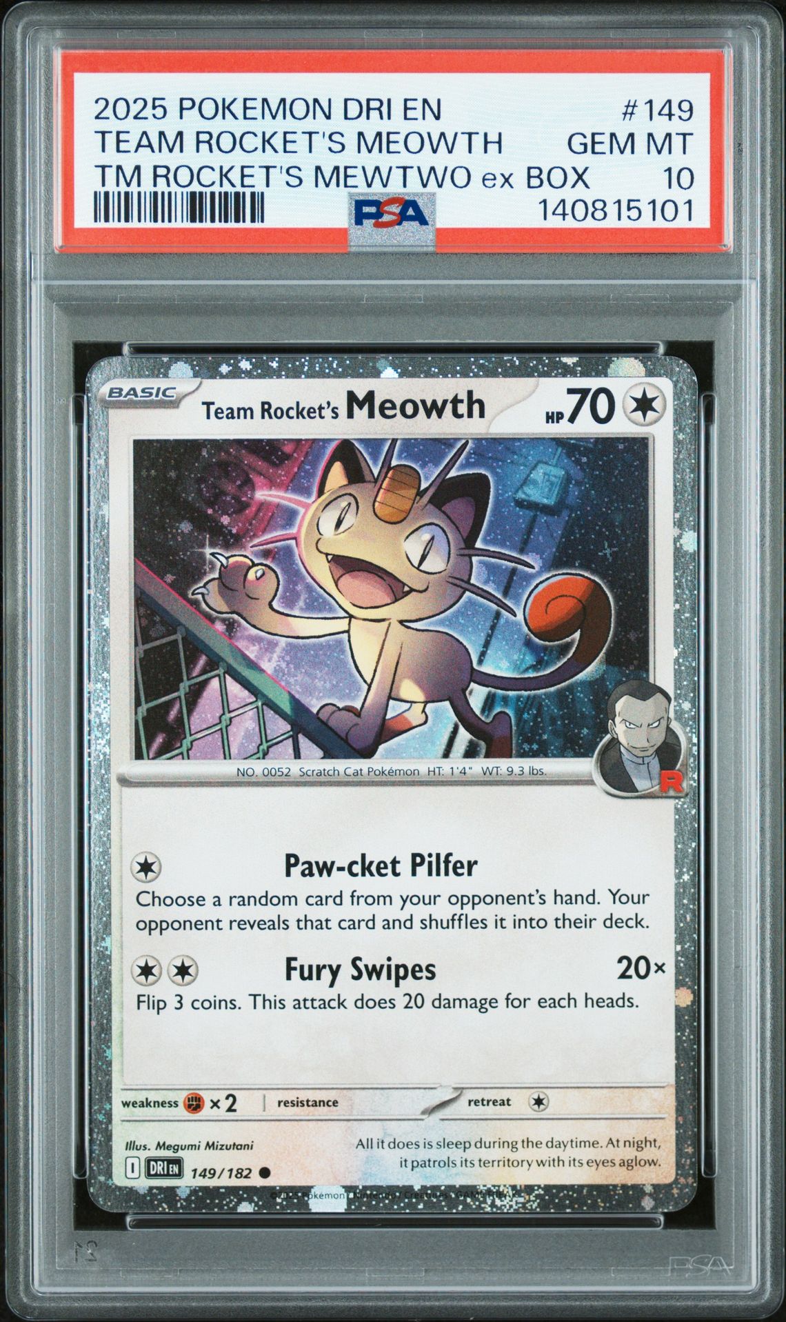 2025 Pokemon POKEMON DRI EN-DESTINED RIVALS TM ROCKET'S MEWTWO EX BOX #149 Team Rocket's Meowth front