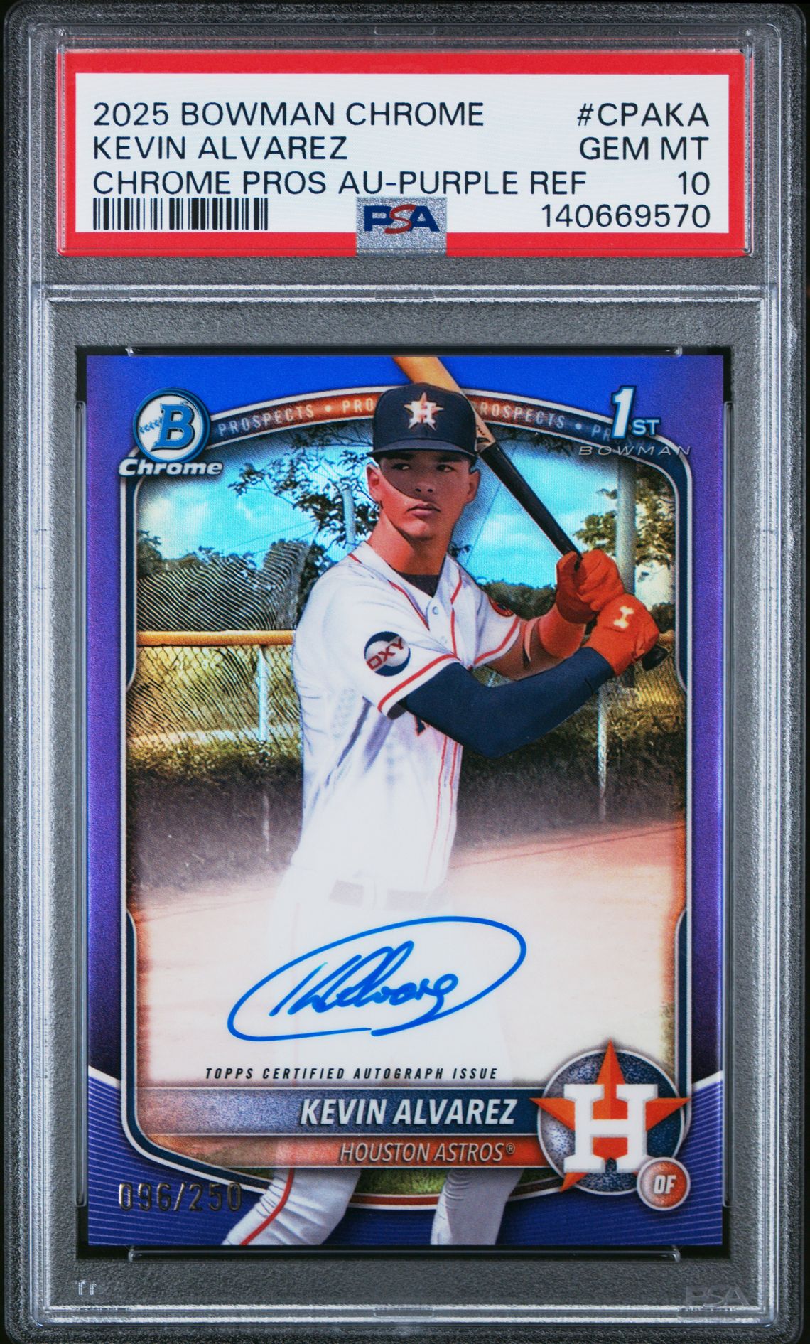 2025 Bowman BOWMAN CHROME PROSPECT AUTOGRAPHS CHROME PROS AU-PURPLE REF #CPAKA Kevin Alvarez front