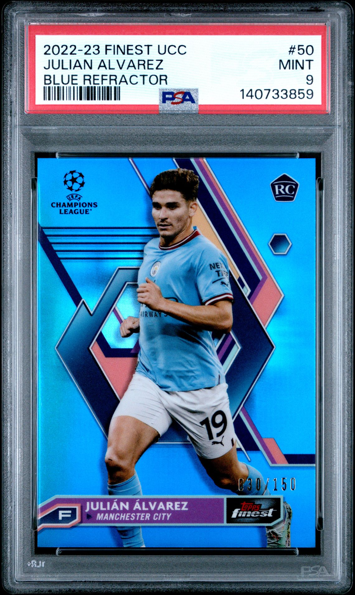 2022-23 Topps TOPPS FINEST UEFA CLUB COMPETITIONS BLUE REFRACTOR #50 Julian Alvarez front