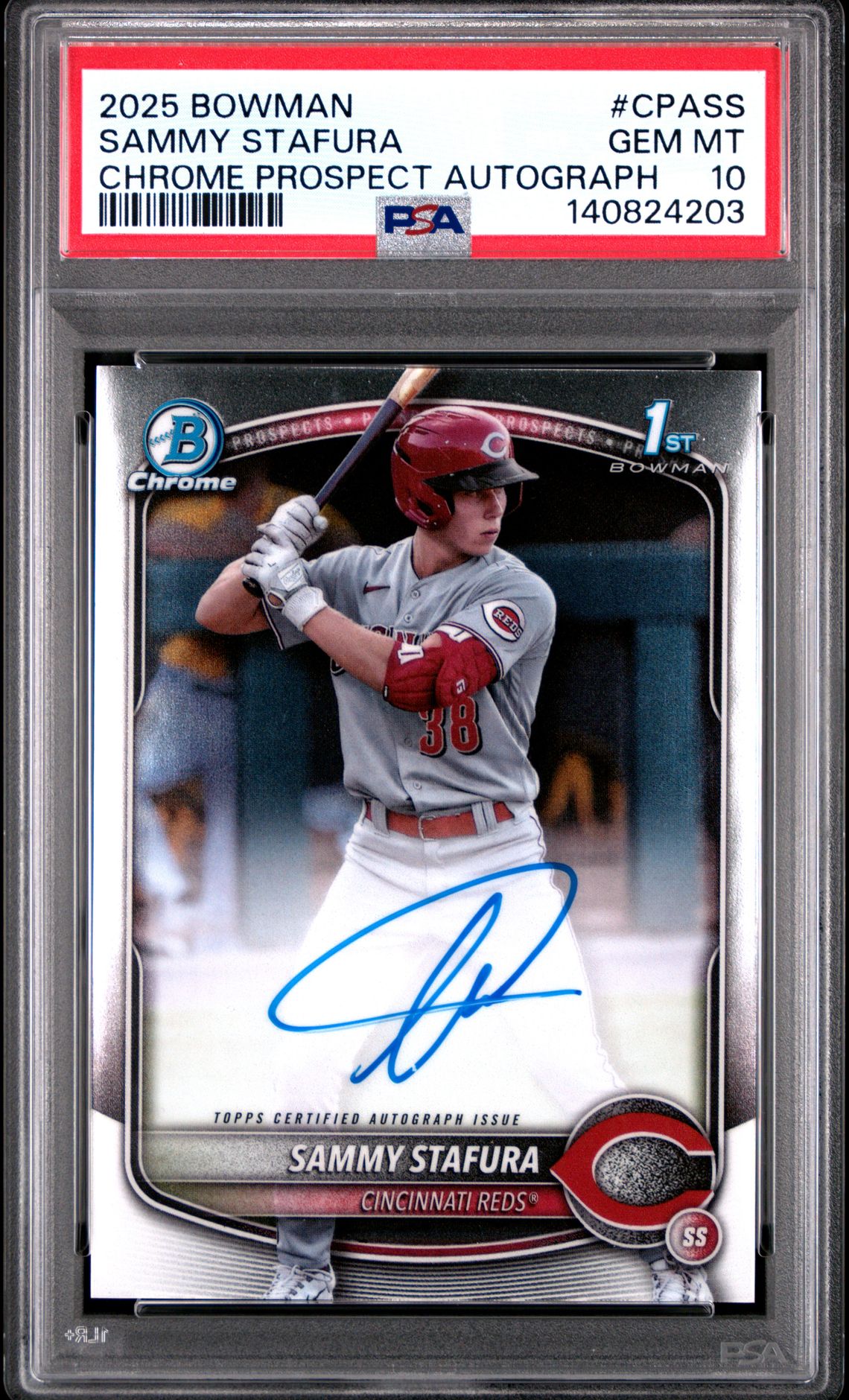 2025 Bowman Chrome Prospect Autographs Sammy Stafura #Cpass Gem Mt 10 front