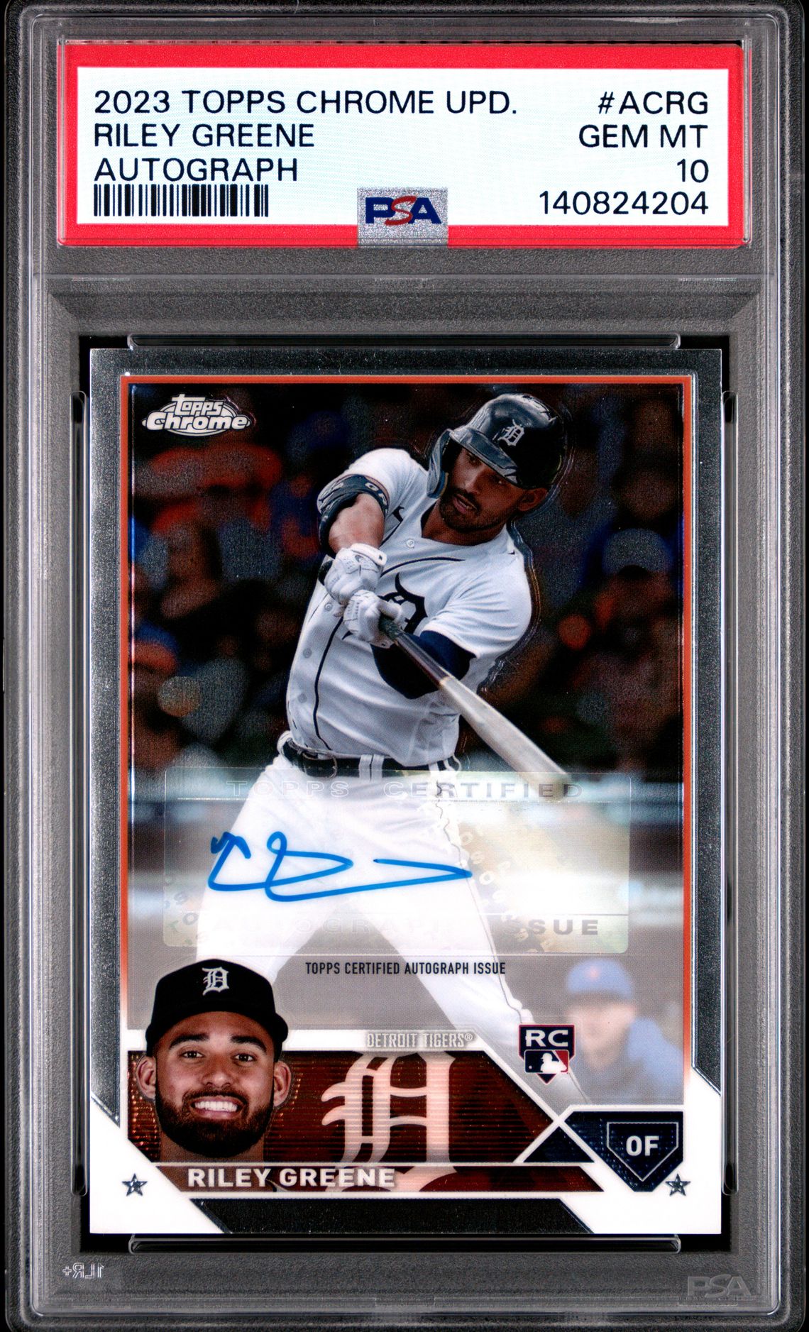 2023 TOPPS CHROME UPDATE AUTOGRAPH RILEY GREENE AUTOGRAPH ACRG GEM MT 10 front