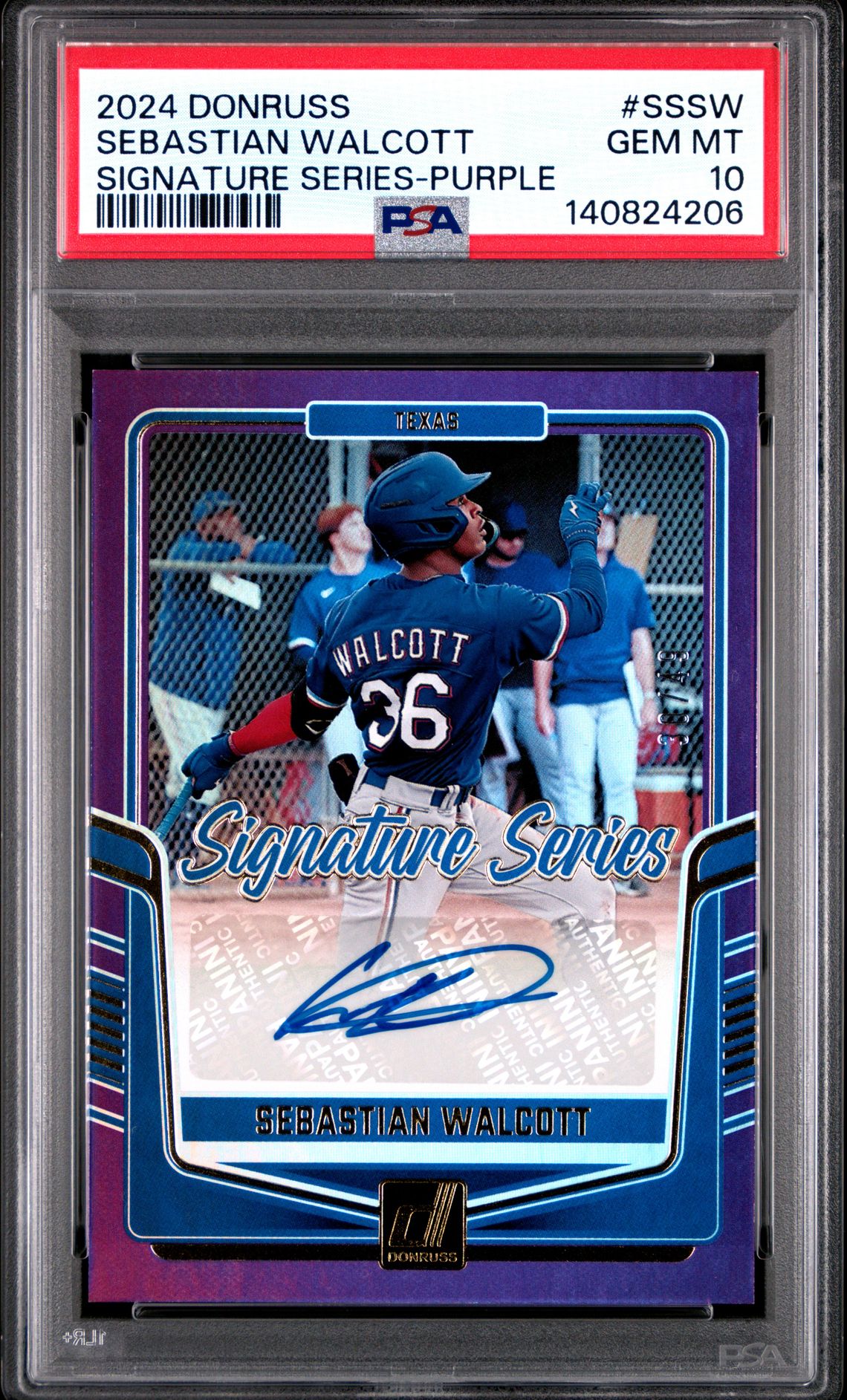 2024 Panini Donruss Signature Series Sebastian Walcott #Sssw (Signature Series-Purple) Gem Mt 10 front