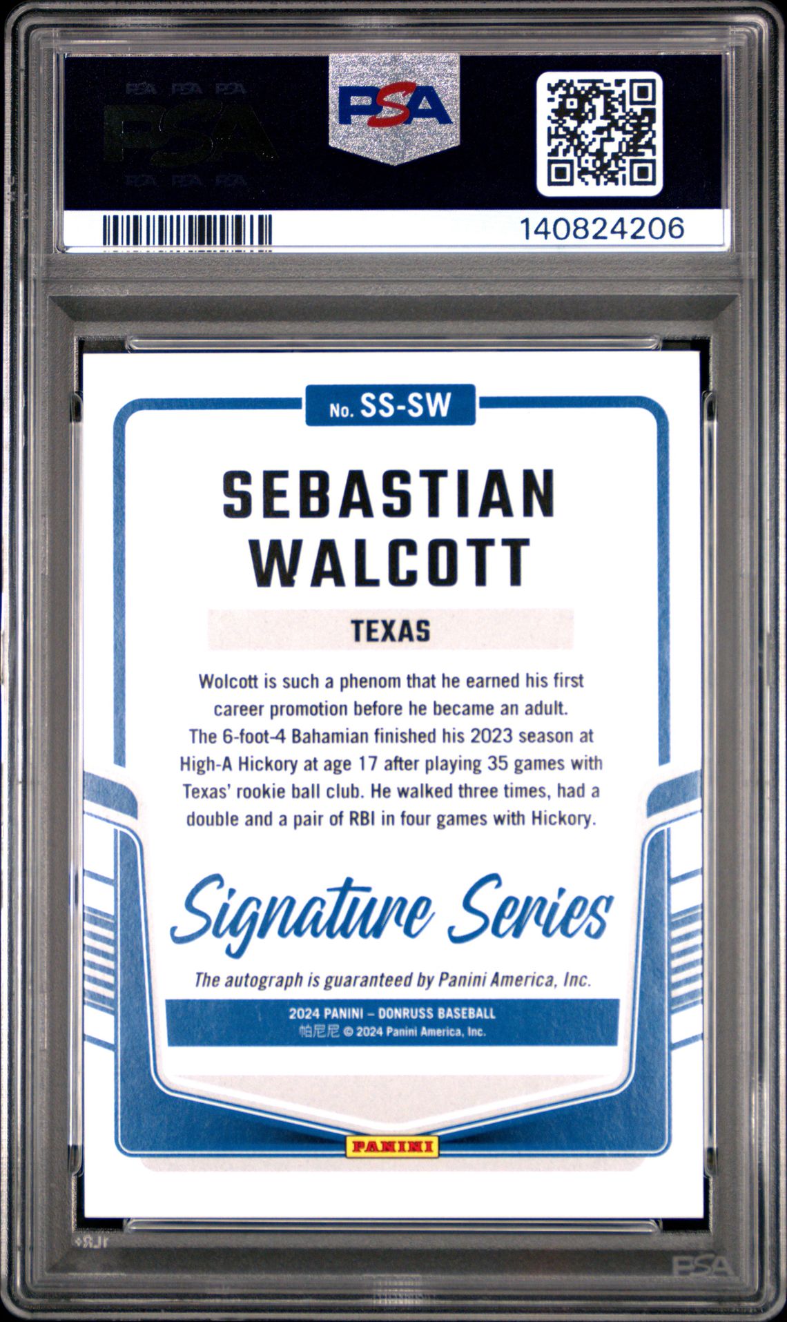 2024 Panini Donruss Signature Series Sebastian Walcott #Sssw (Signature Series-Purple) Gem Mt 10 back