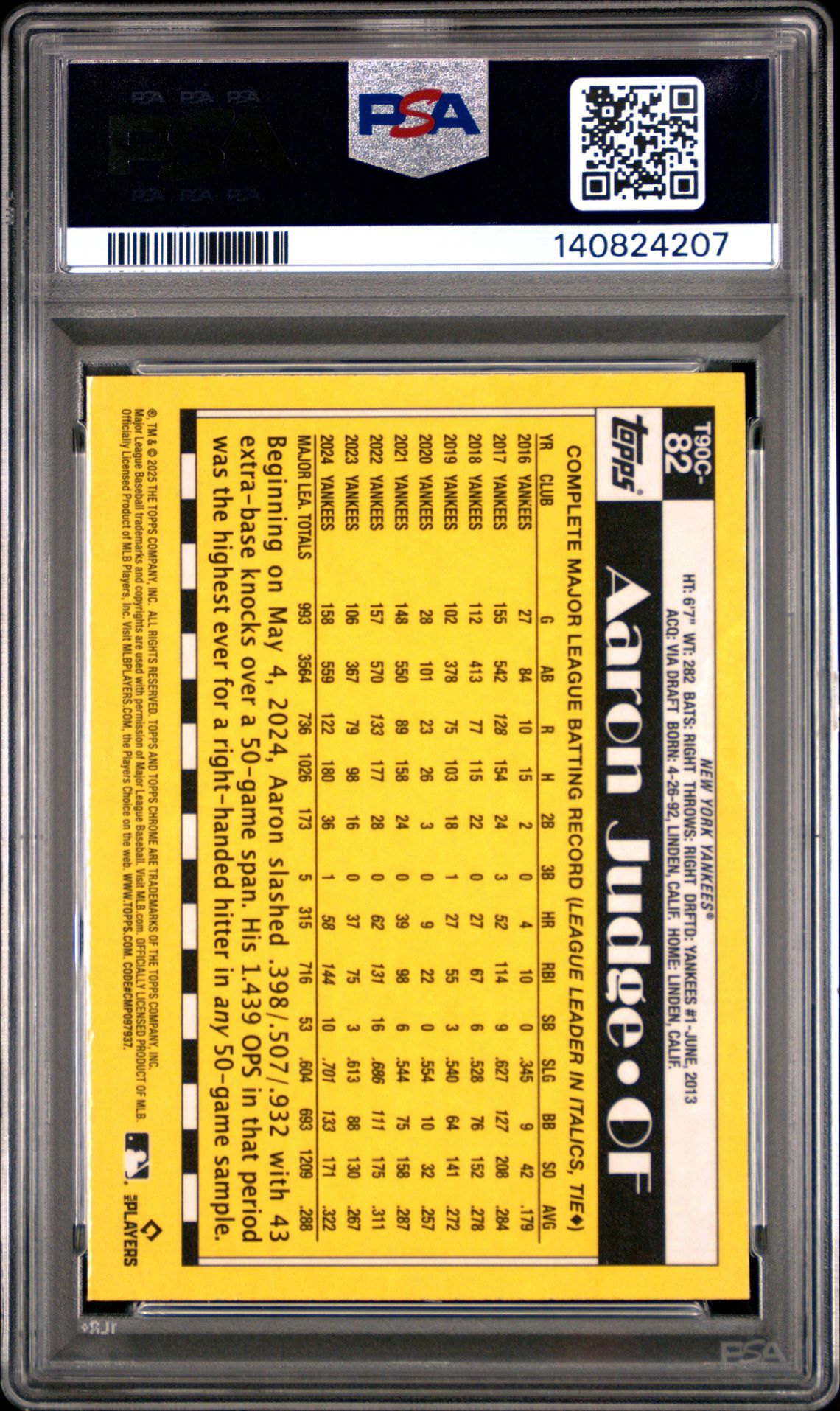 2025 Topps Silver Pack 1990 Chrome Promo Aaron Judge #82 Mint 9 back