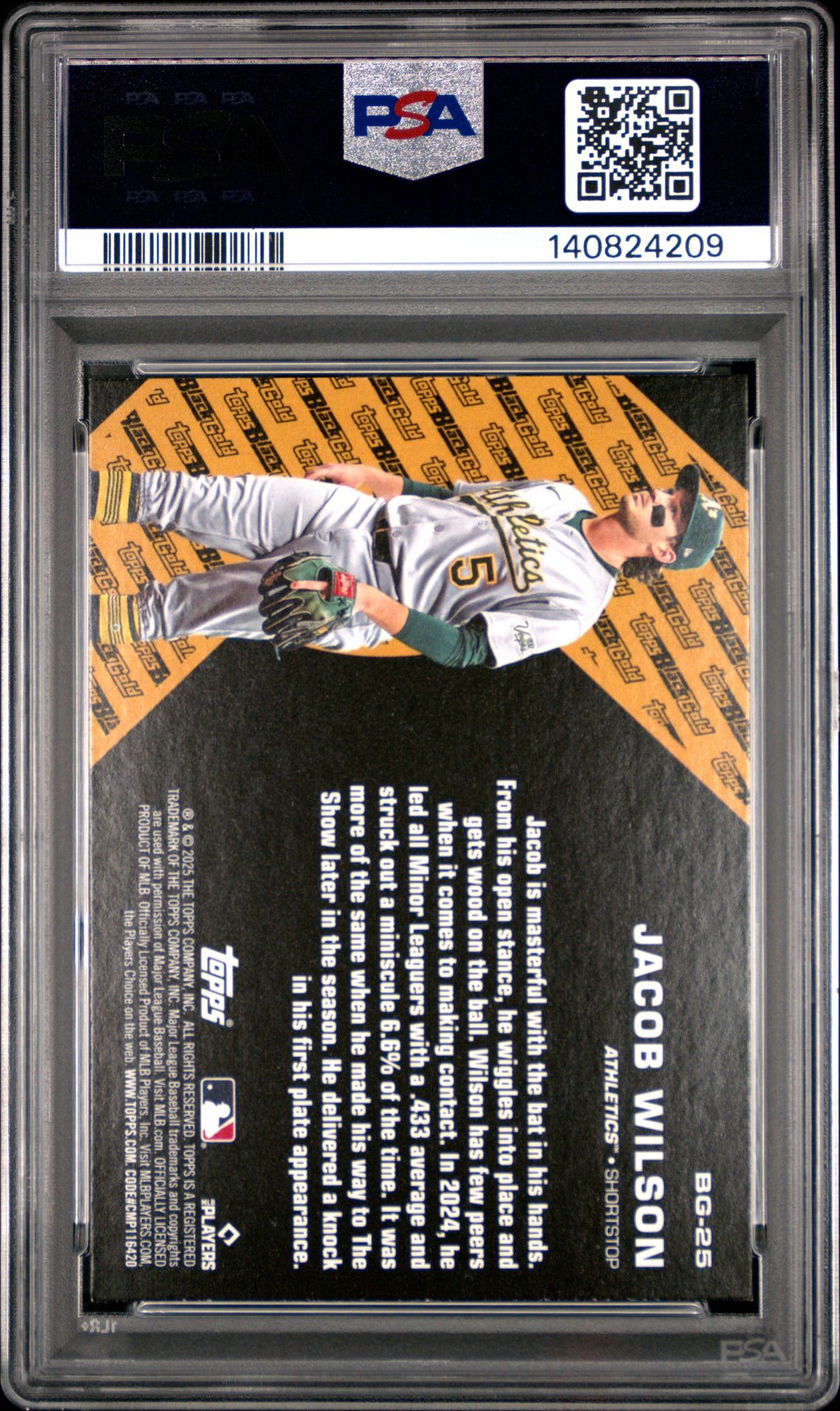 2025 Topps Update Topps Black Gold Jacob Wilson #25 Mint 9 back