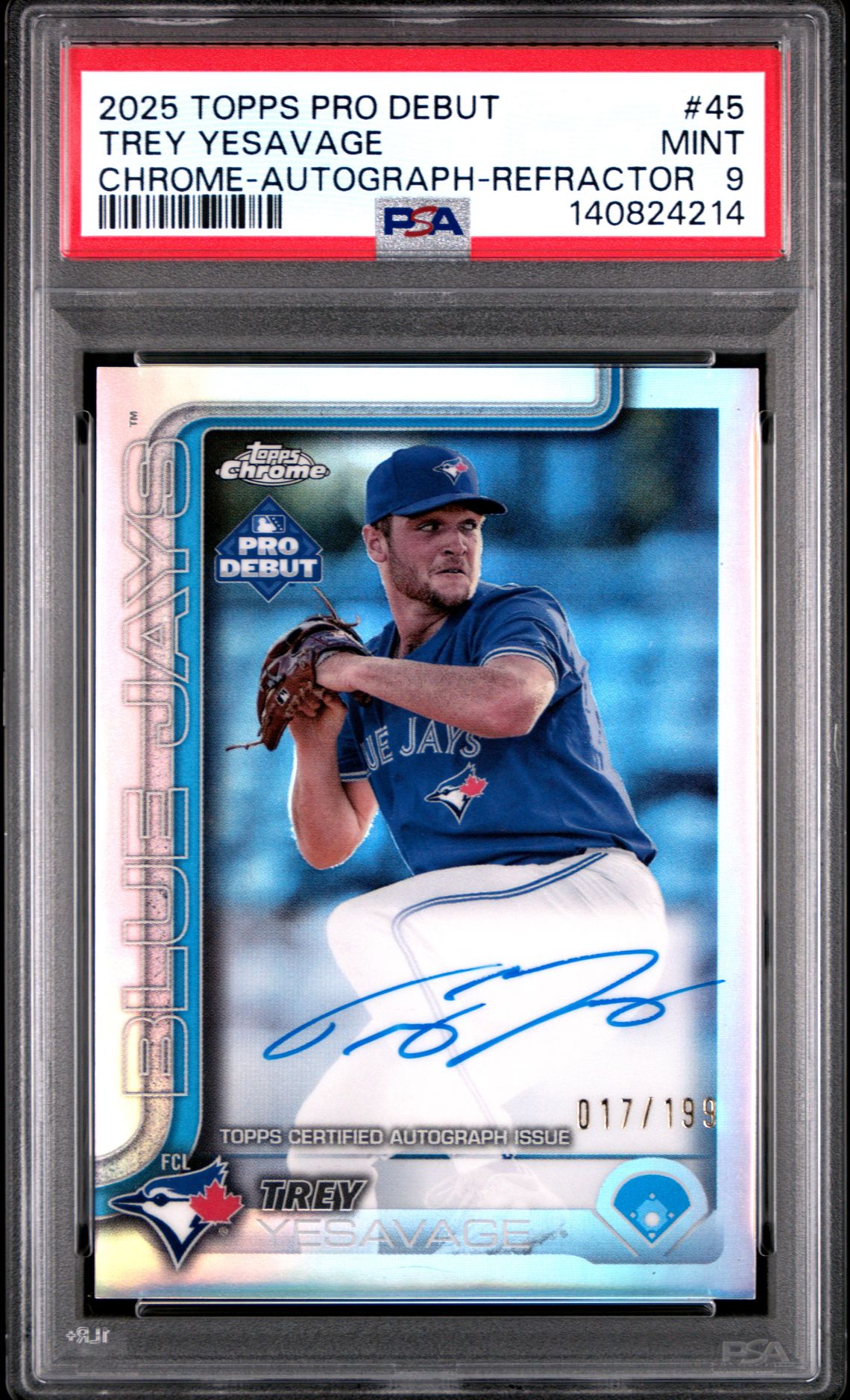 2025 Topps Pro Debut Trey Yesavage #45 (Chrome-Autograph-Refractor) Mint 9 front