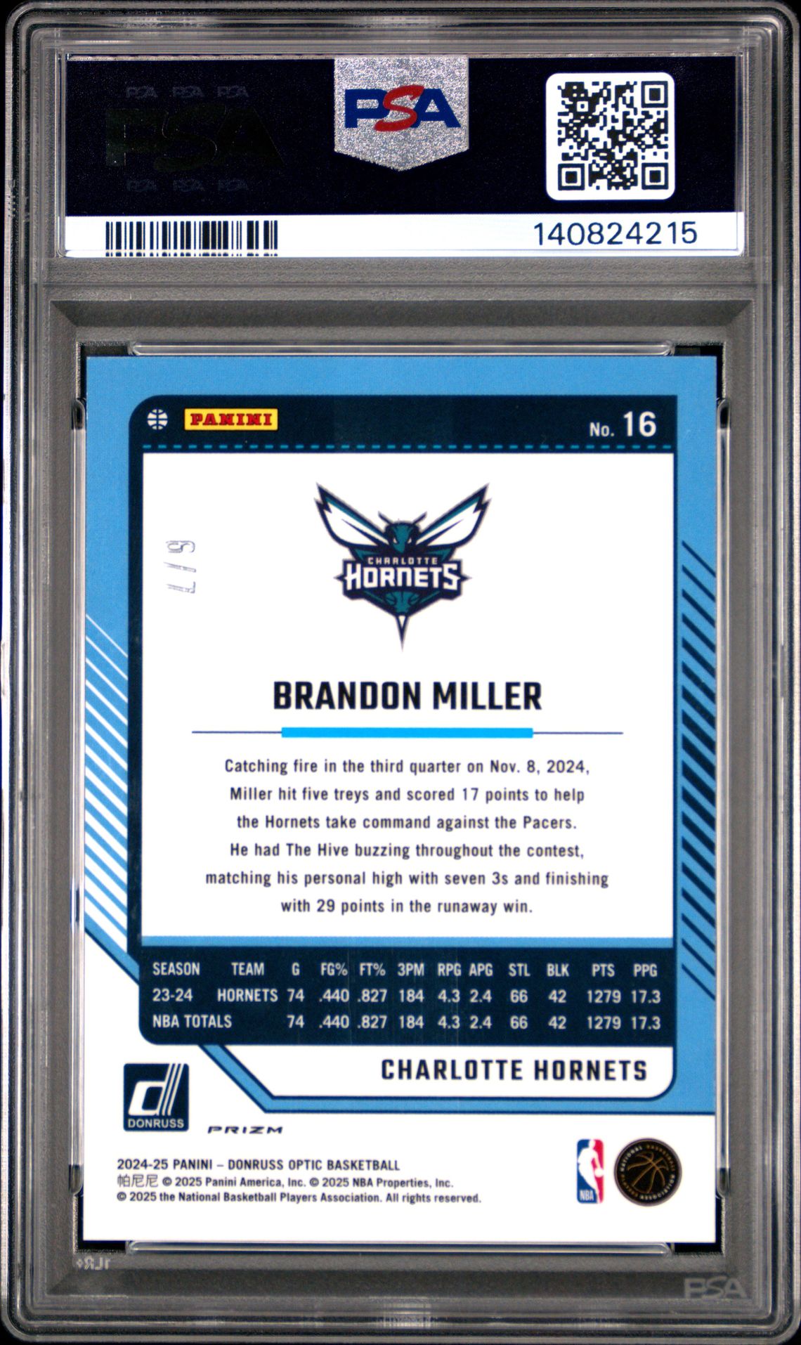 2024 Panini Donruss Optic Brandon Miller #16 (Red And Yellow Fast Break) Mint 9 back