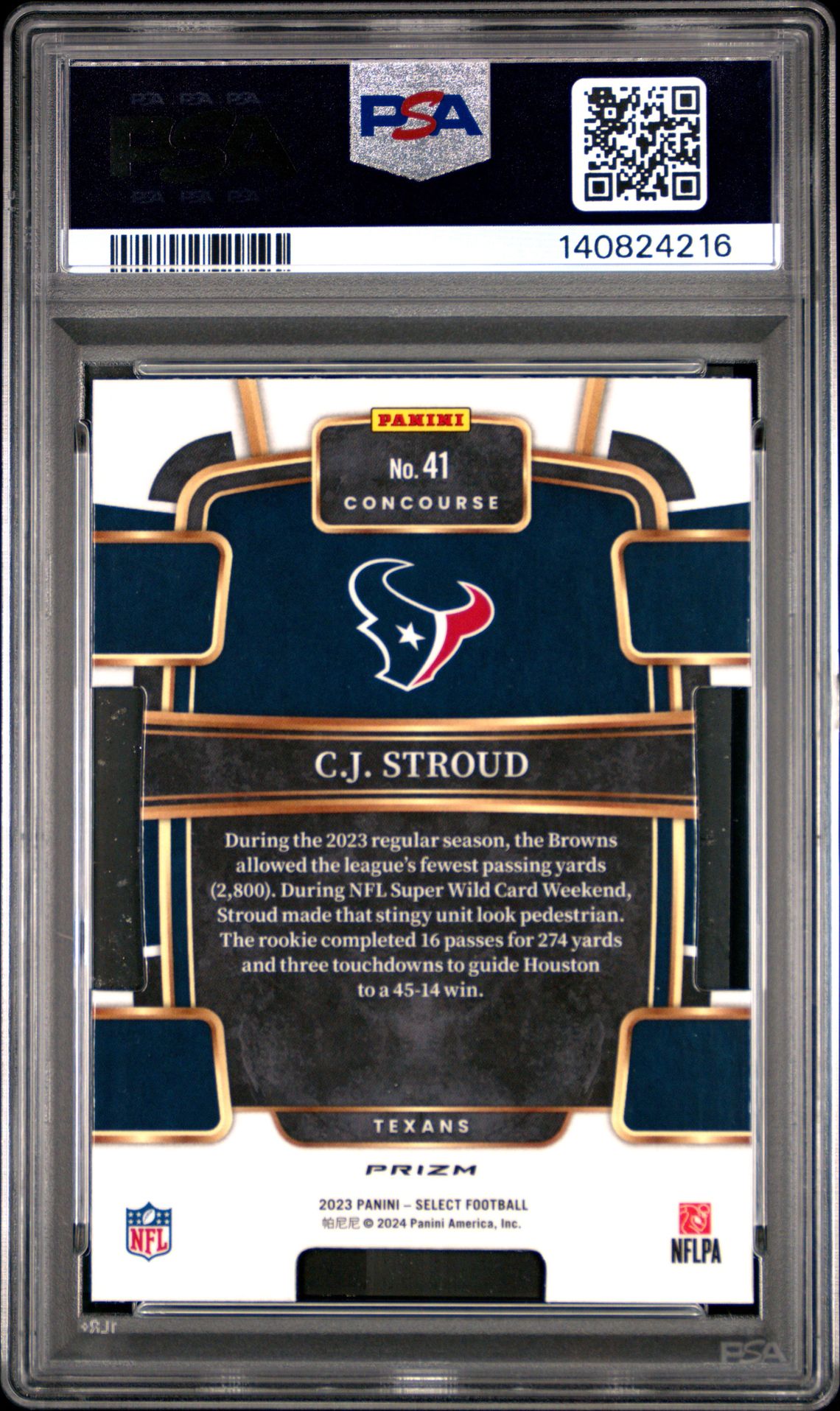 2023 Panini Select Cj Stroud #41 (Die-Cut Silver Prizm) Mint 9 back
