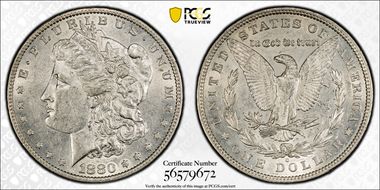 1880-O $1 VAM 16, Checkmark AU53