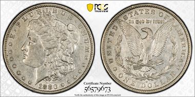 1880-O $1 VAM 55, Checkmark XF40