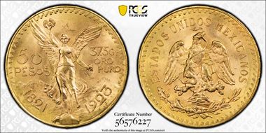 1923 50 Peso KM-481  Au MS64