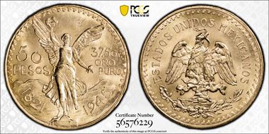 1945 50 Peso KM-481  Au MS65