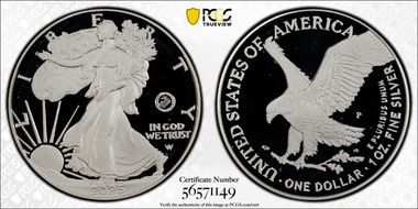 2025-P $1 Silver Eagle w/ US Marine Corps Privy 250th Anniversary First Strike PR69DCAM