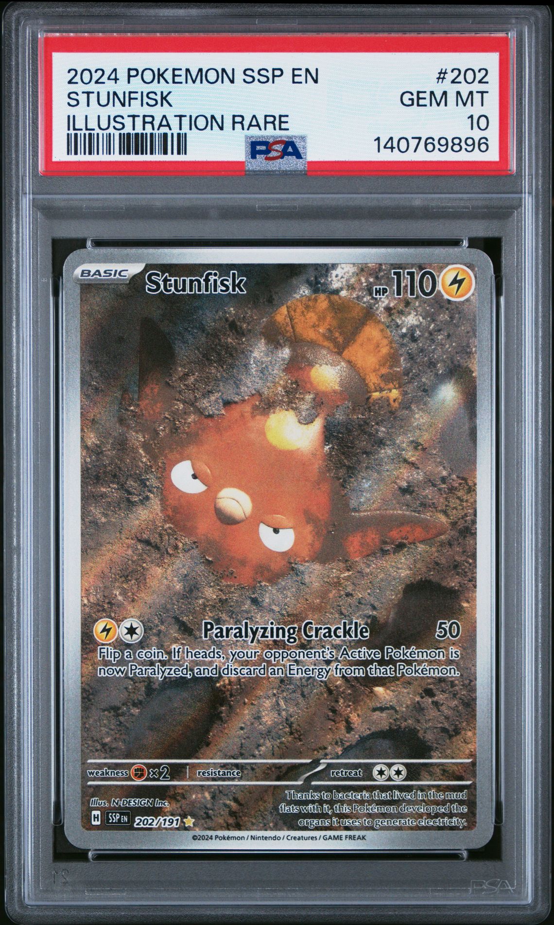 2024 Pokemon POKEMON SSP EN-SURGING SPARKS ILLUSTRATION RARE #202 Stunfisk front