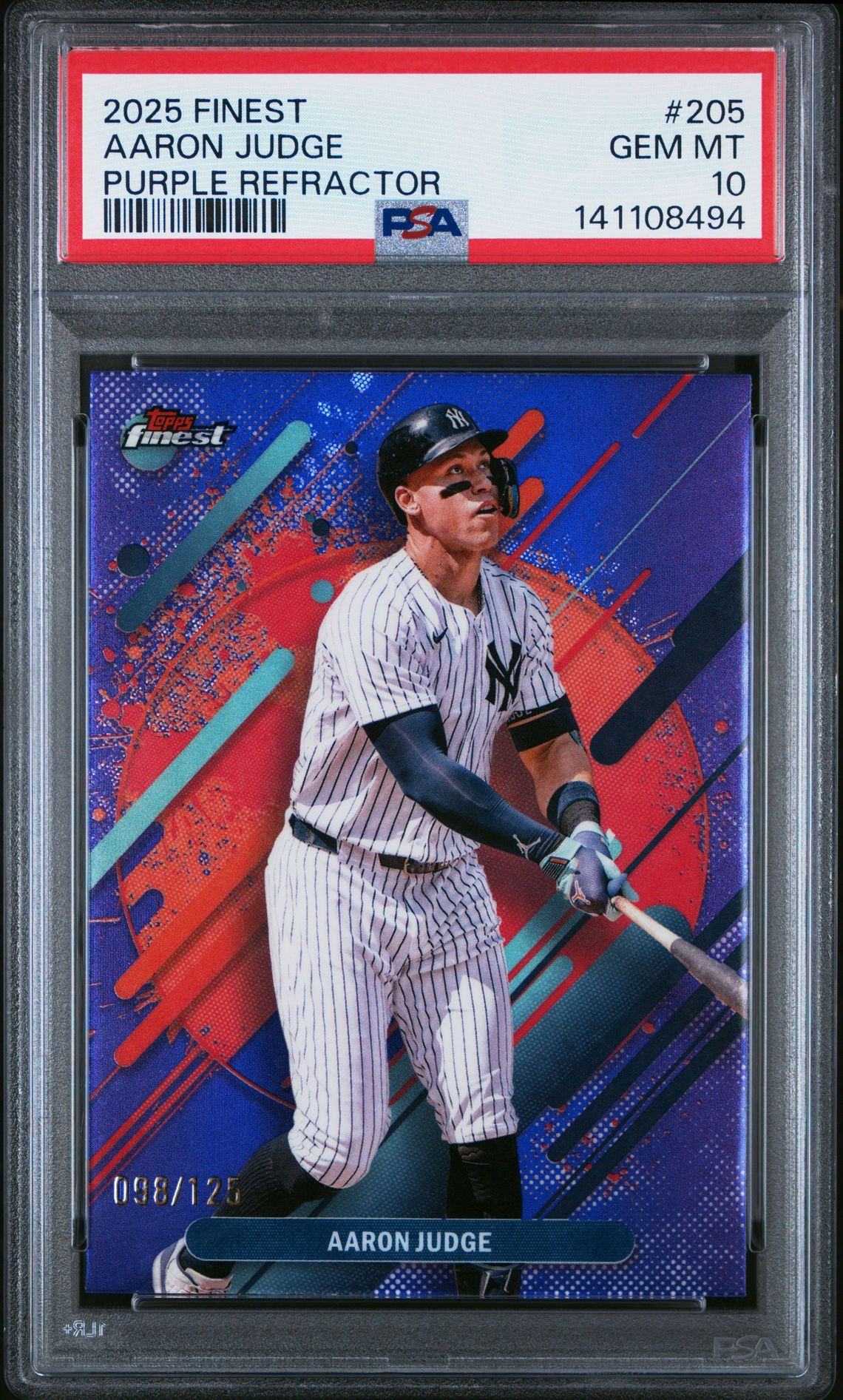 2025 Topps TOPPS FINEST Purple Refractor #205 Aaron Judge front