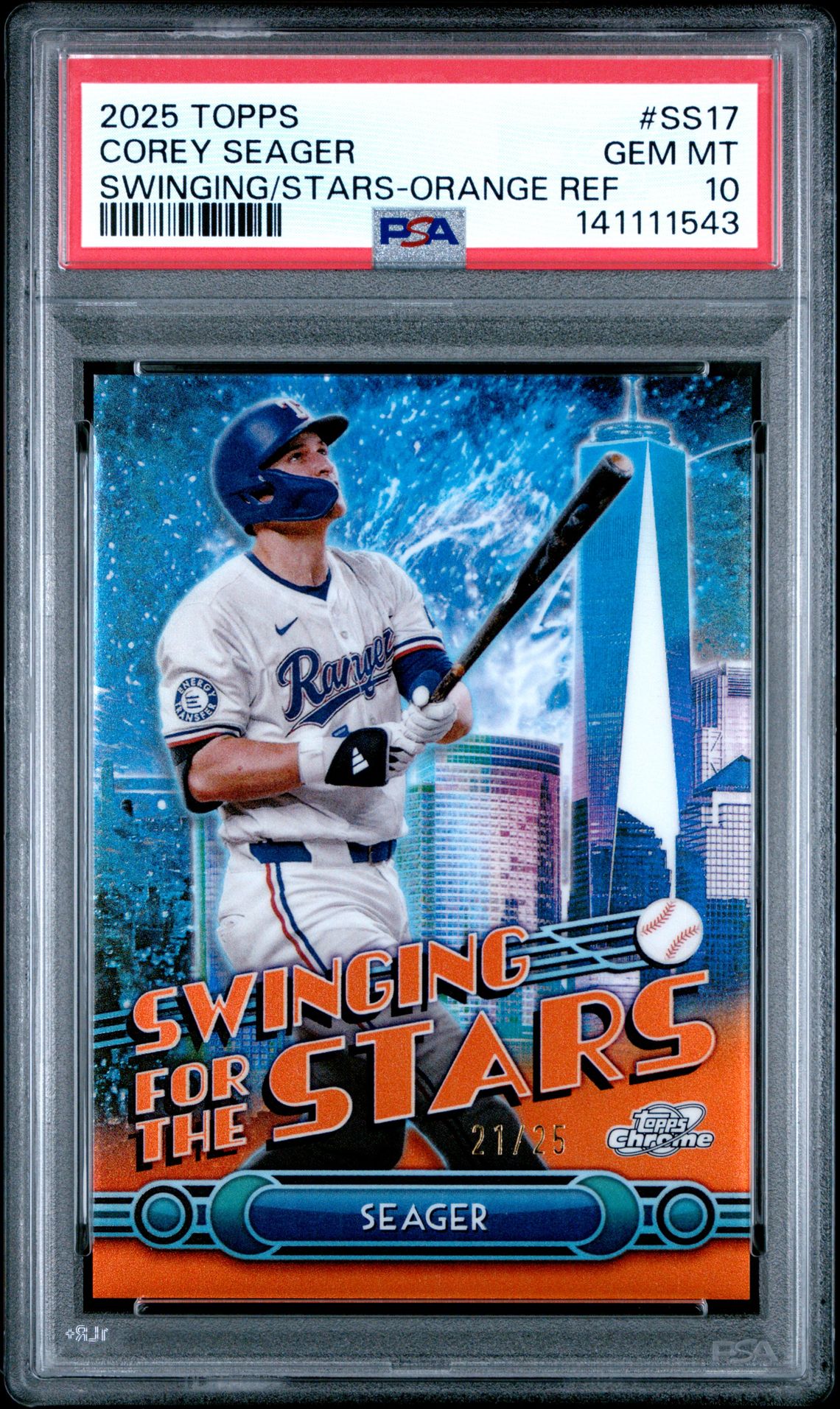 2025 Topps TOPPS SWINGING FOR THE STARS SWINGING/STARS-ORANGE REF #SS17 Corey Seager front