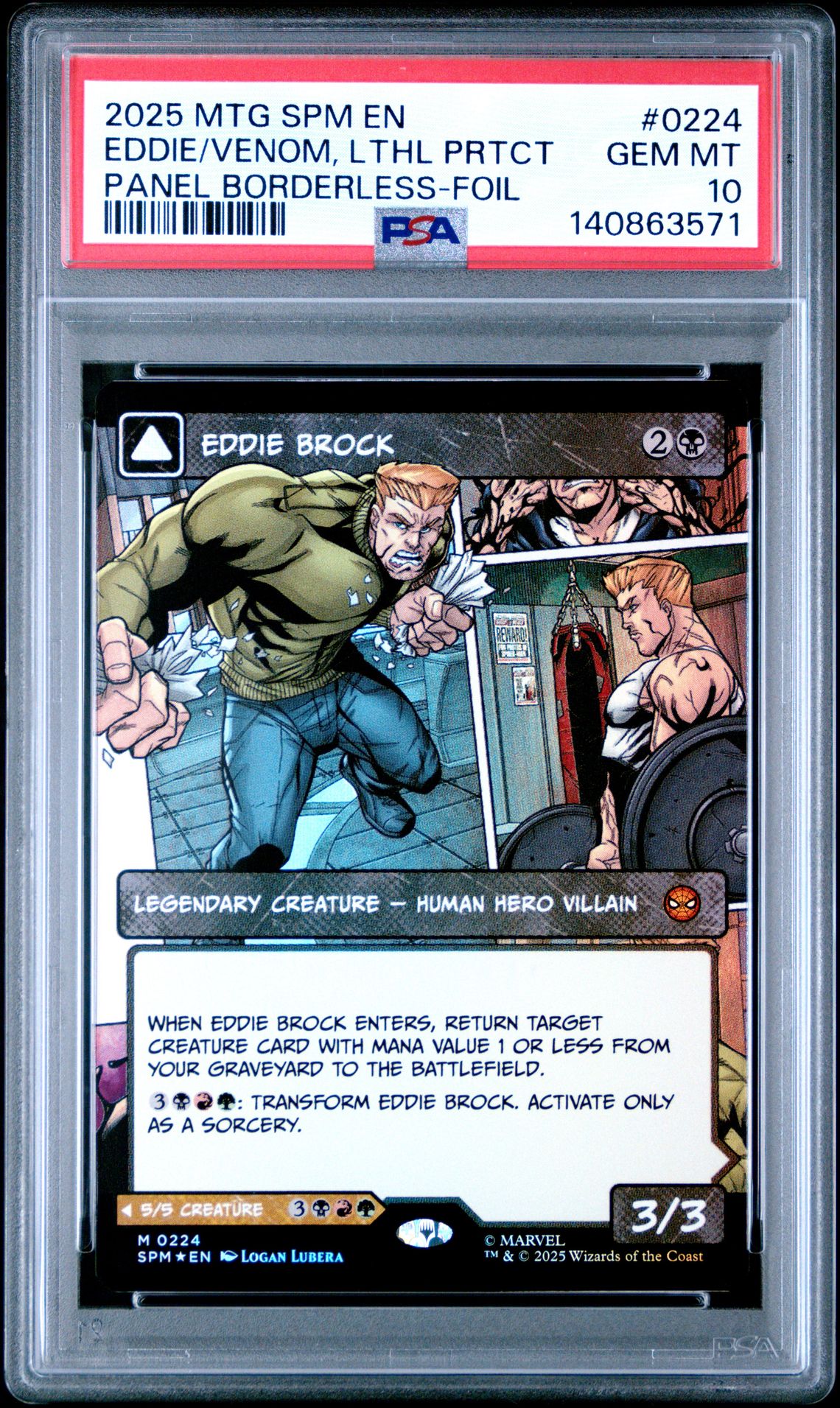 2025 MTG MAGIC THE GATHERING MARVEL'S SPIDER-MAN PANEL BORDERLESS-FOIL #0224 Eddie/Venom, Lthl Prtct front