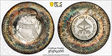 1979 Peso MW5 C/M on 1966-Mo Mex Peso Papal Mexico Visit MS66
