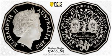 2013 50C Birth of Prince George Ag PR69DCAM