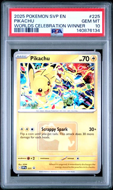 2025 Pokemon POKEMON SVP EN-SV BLACK STAR PROMO WORLDS CELEBRATION WINNER #225 Pikachu front