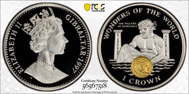 1997-PM Crown Pillars of Hercules Wonders of the World PR69DCAM