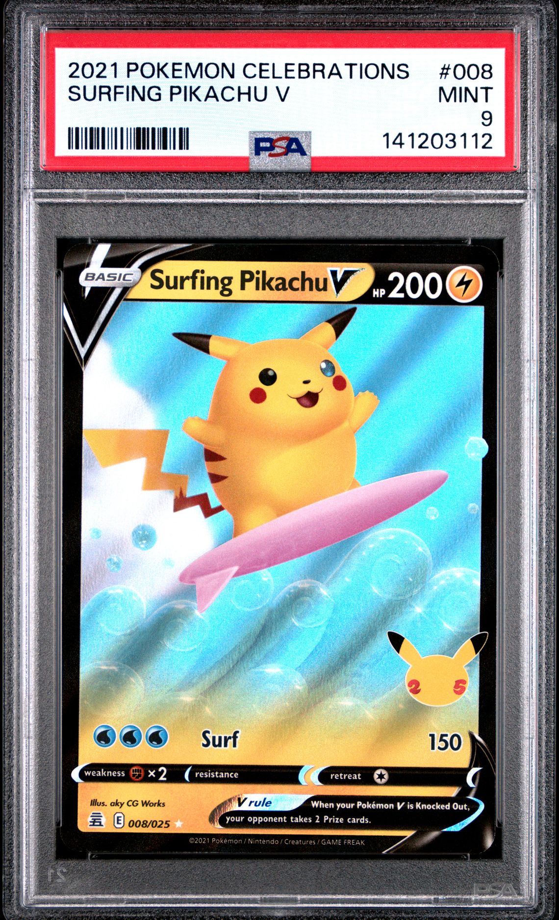 2021 Pokemon POKEMON CELEBRATIONS #008 Surfing Pikachu V front