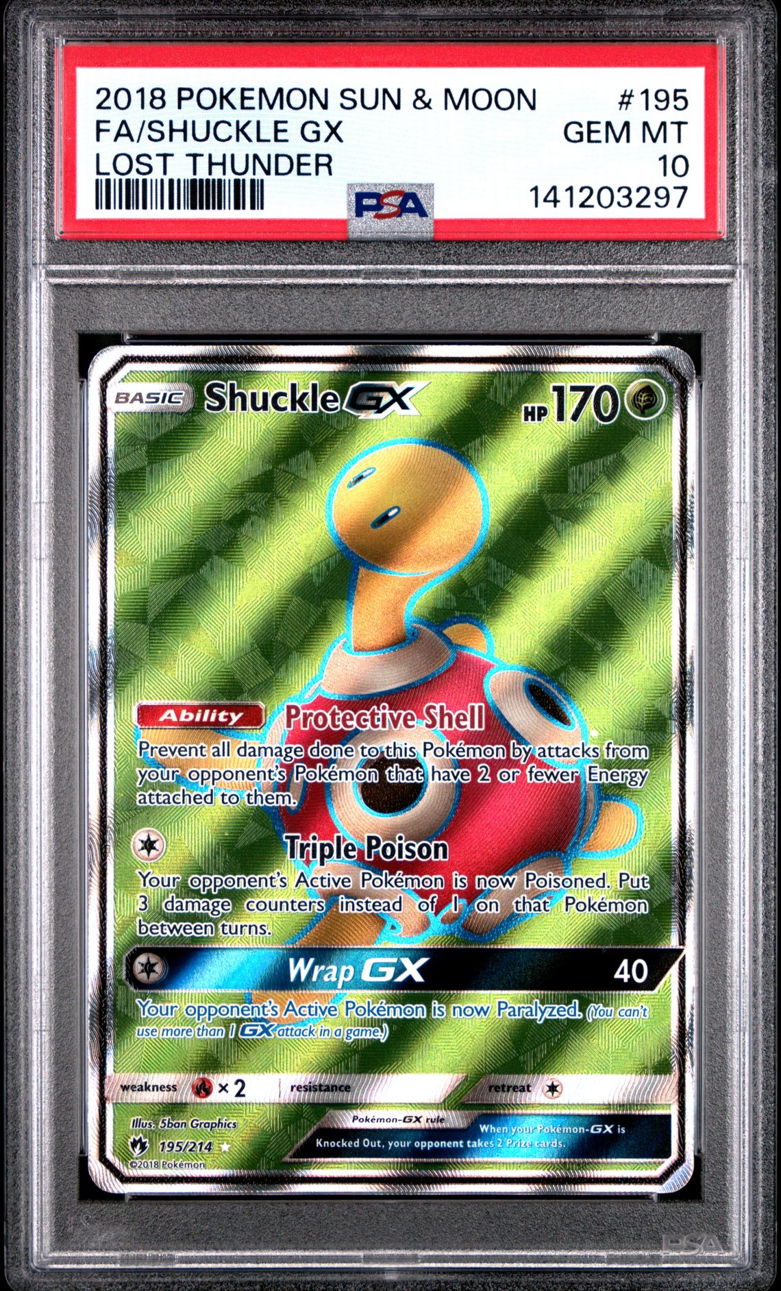 2018 Pokemon POKEMON SUN & MOON LOST THUNDER #195 Fa/Shuckle Gx front