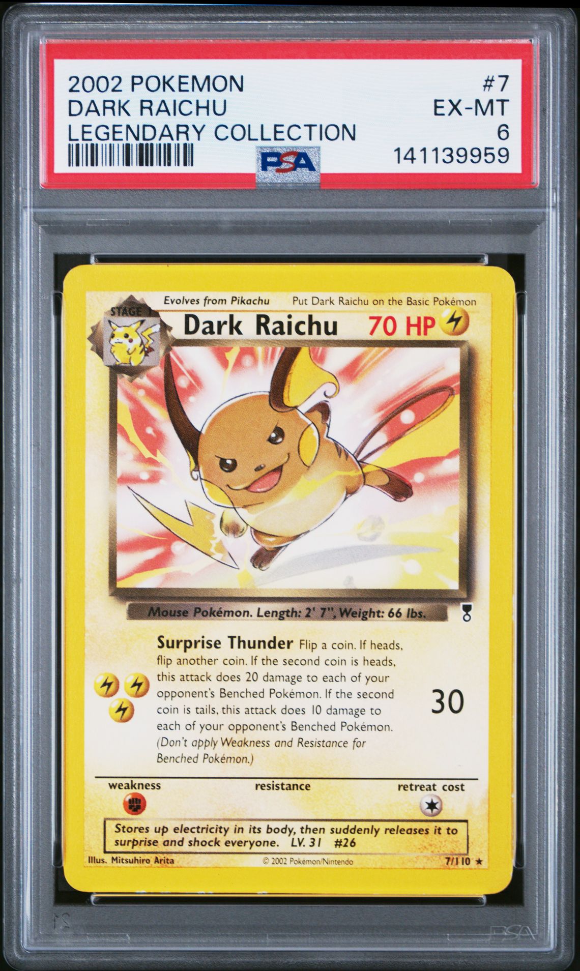 2002 Pokemon POKEMON LEGENDARY COLLECTION #7 Dark Raichu front