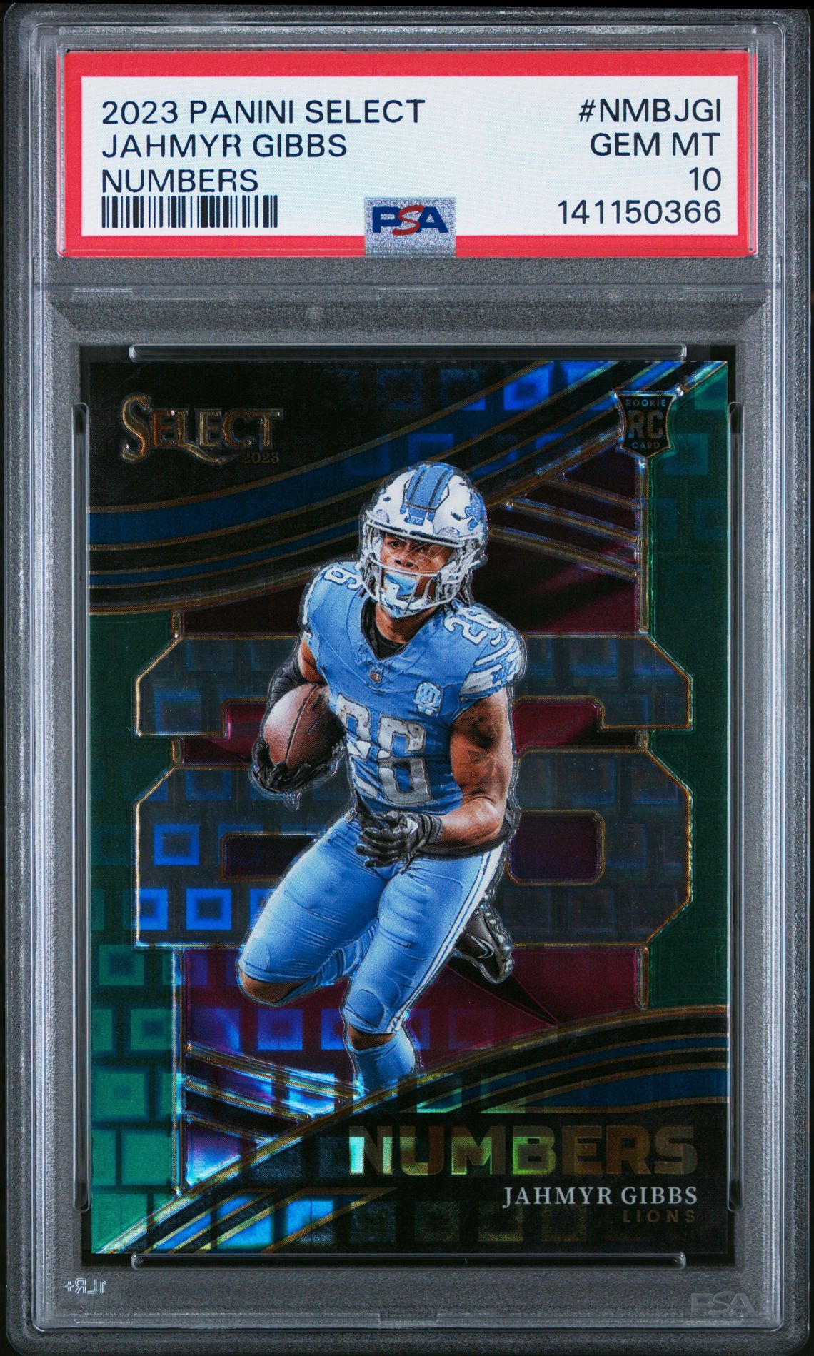 2023 Panini PANINI SELECT SELECT NUMBERS GREEN PRIZM #NMBJGI Jahmyr Gibbs front