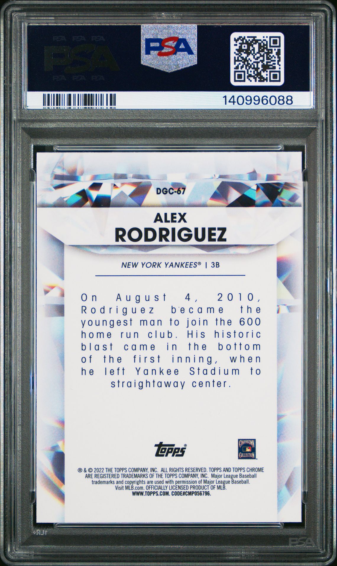 2022 Topps Chrome Update Diamond Greats Alex Rodriguez #Dgc67 (Diamond Greats) Gem Mt 10 back