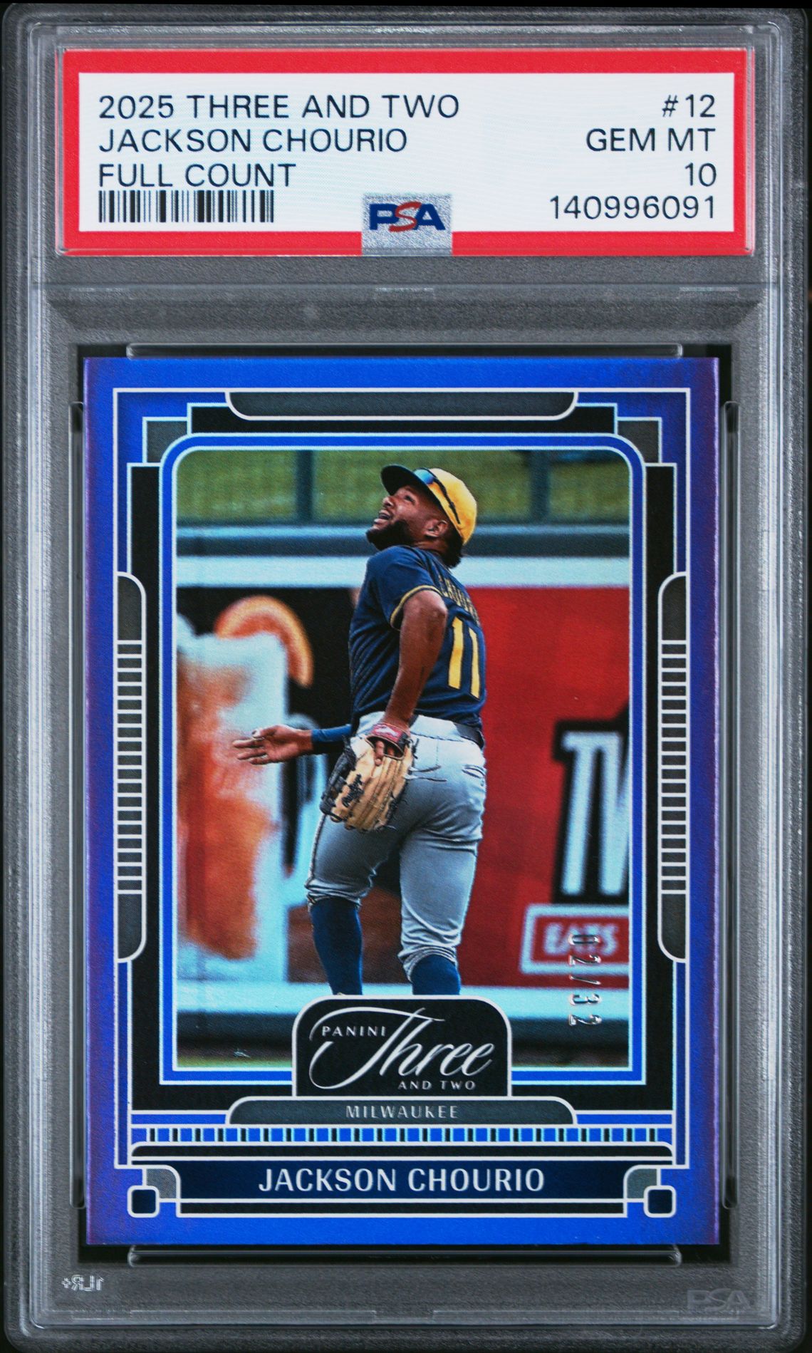 2025 Panini Three And Two Jackson Chourio #12 (Full Count) Gem Mt 10 front
