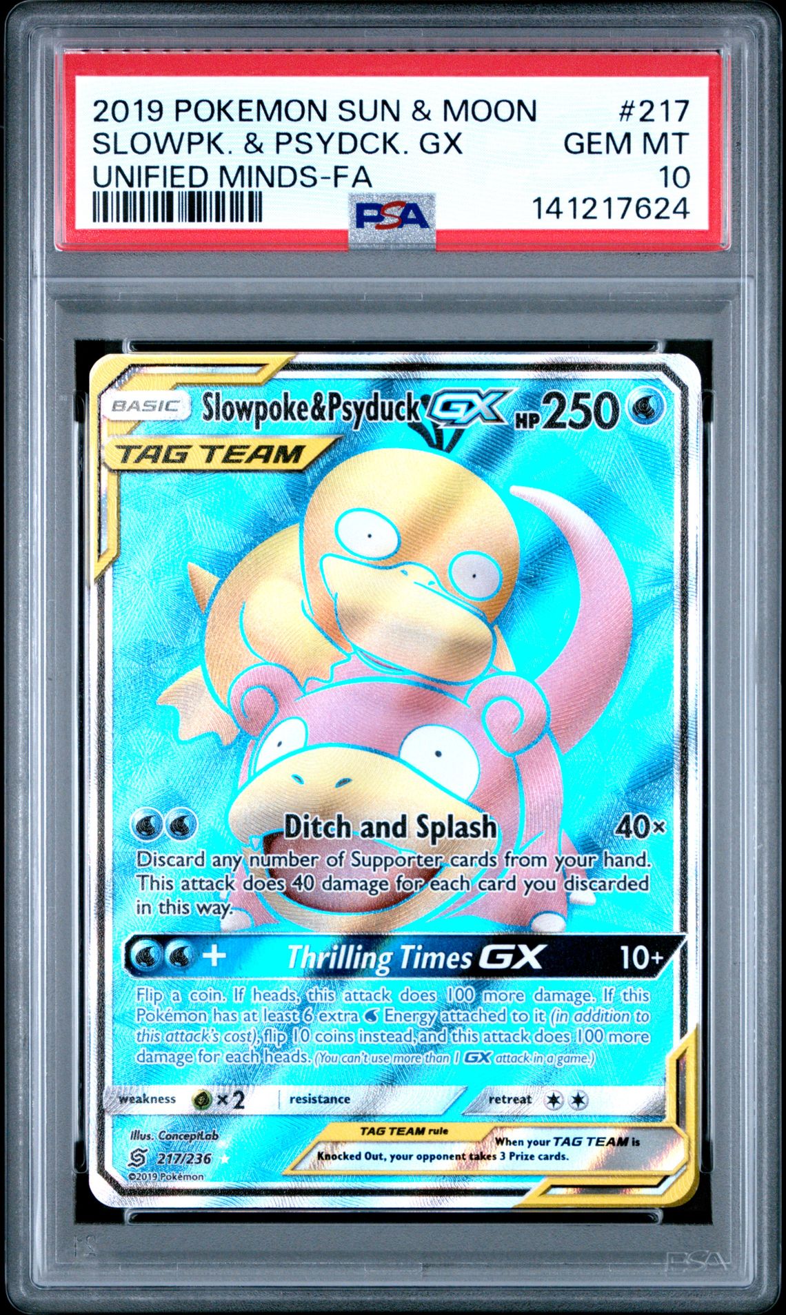 2019 Pokemon POKEMON SUN & MOON UNIFIED MINDS FA #217 Slowpk. & Psydck. Gx front