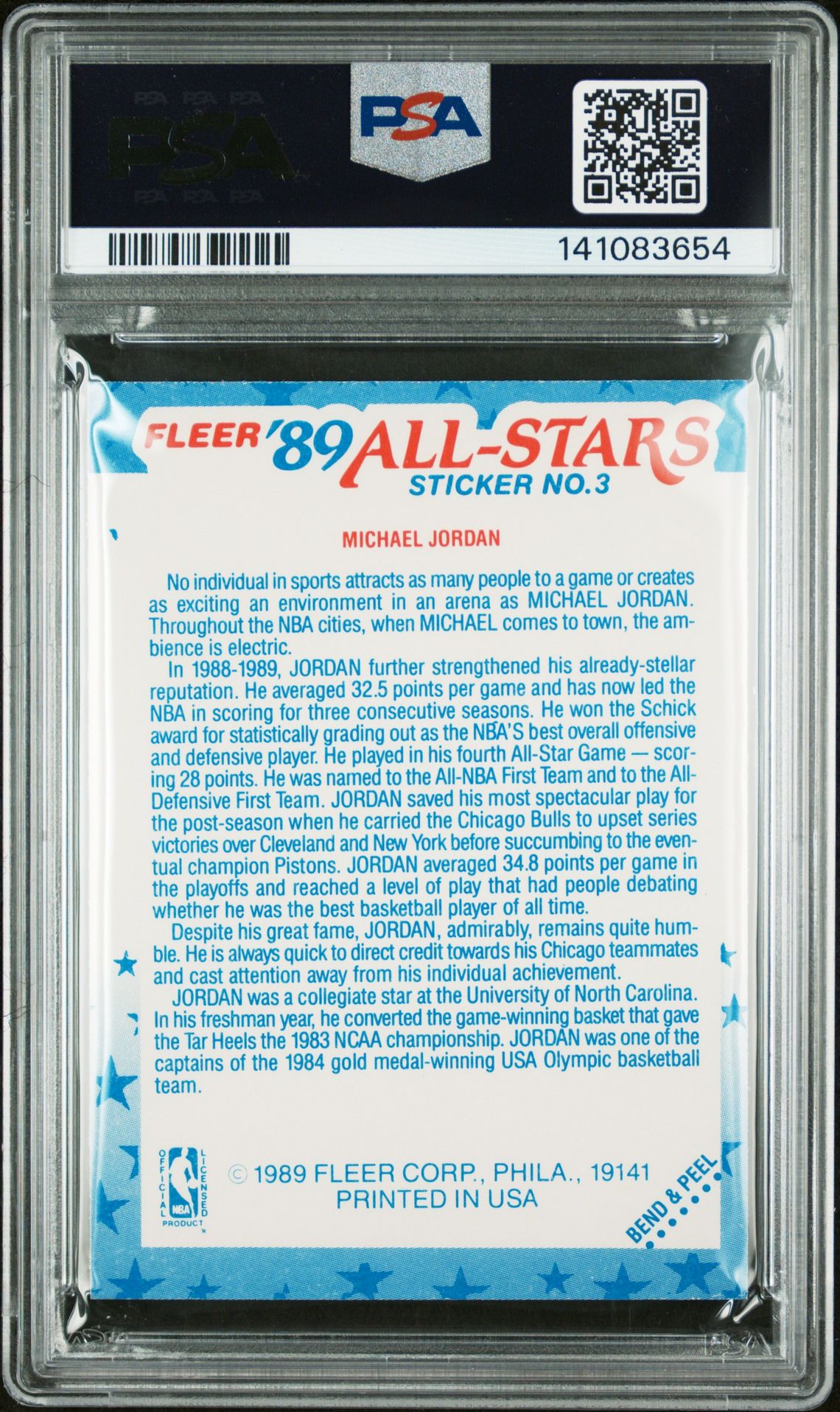 1989 Fleer Sticker Michael Jordan #3 Ex 5 back