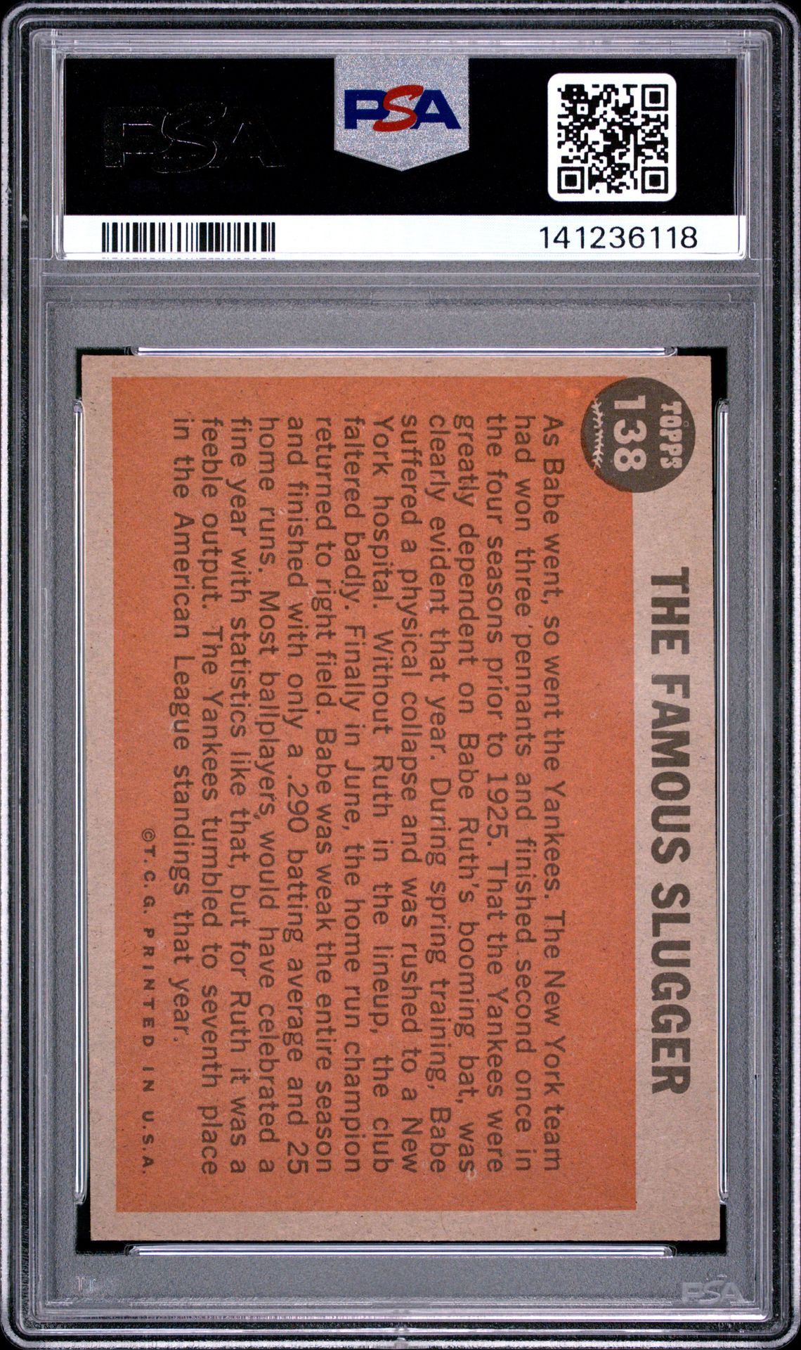 1962 Topps The Famous Slugger #138 Ex-Mt 6 back