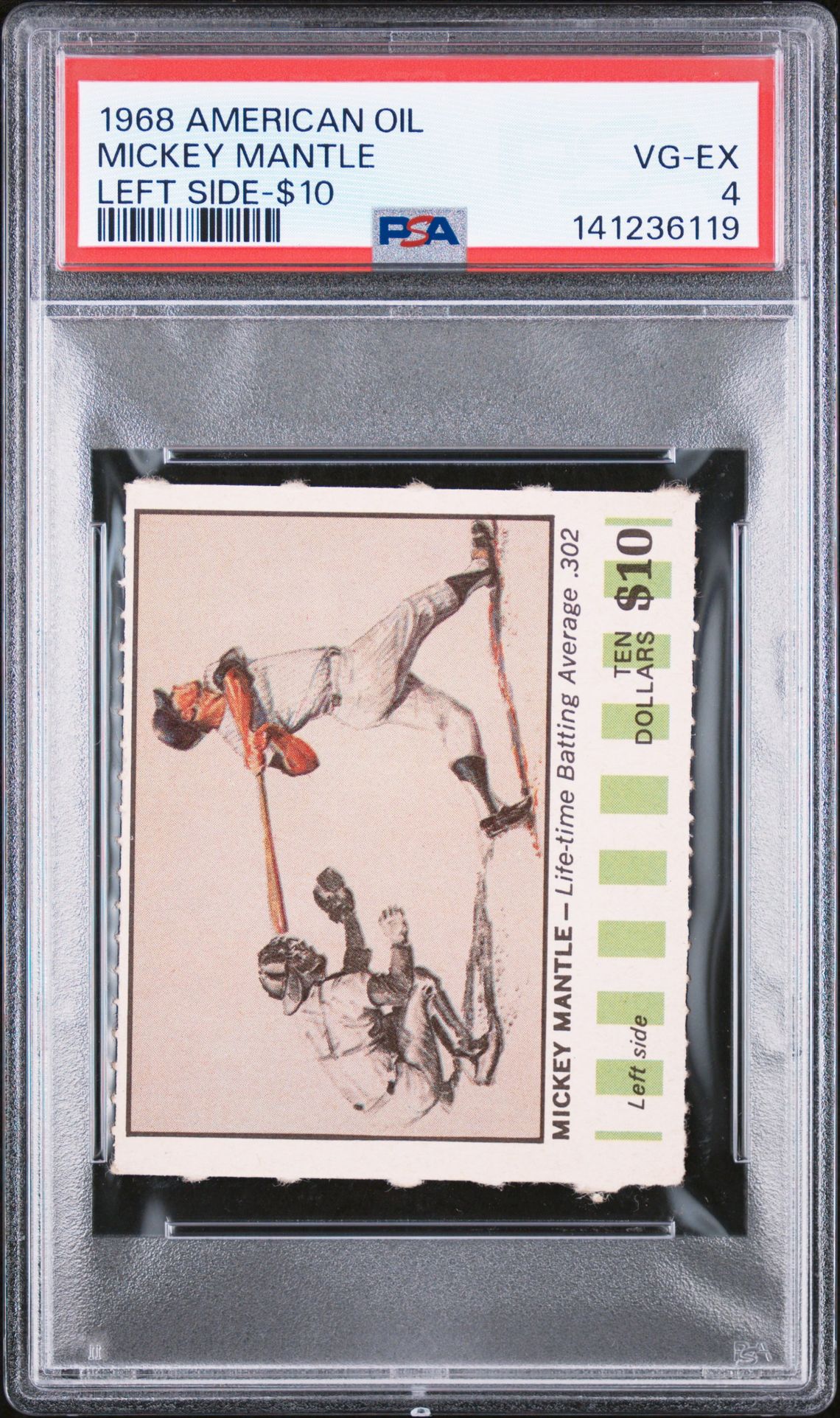 1968 American Oil Mickey Mantle (Left Side-$10) Vg-Ex 4 front