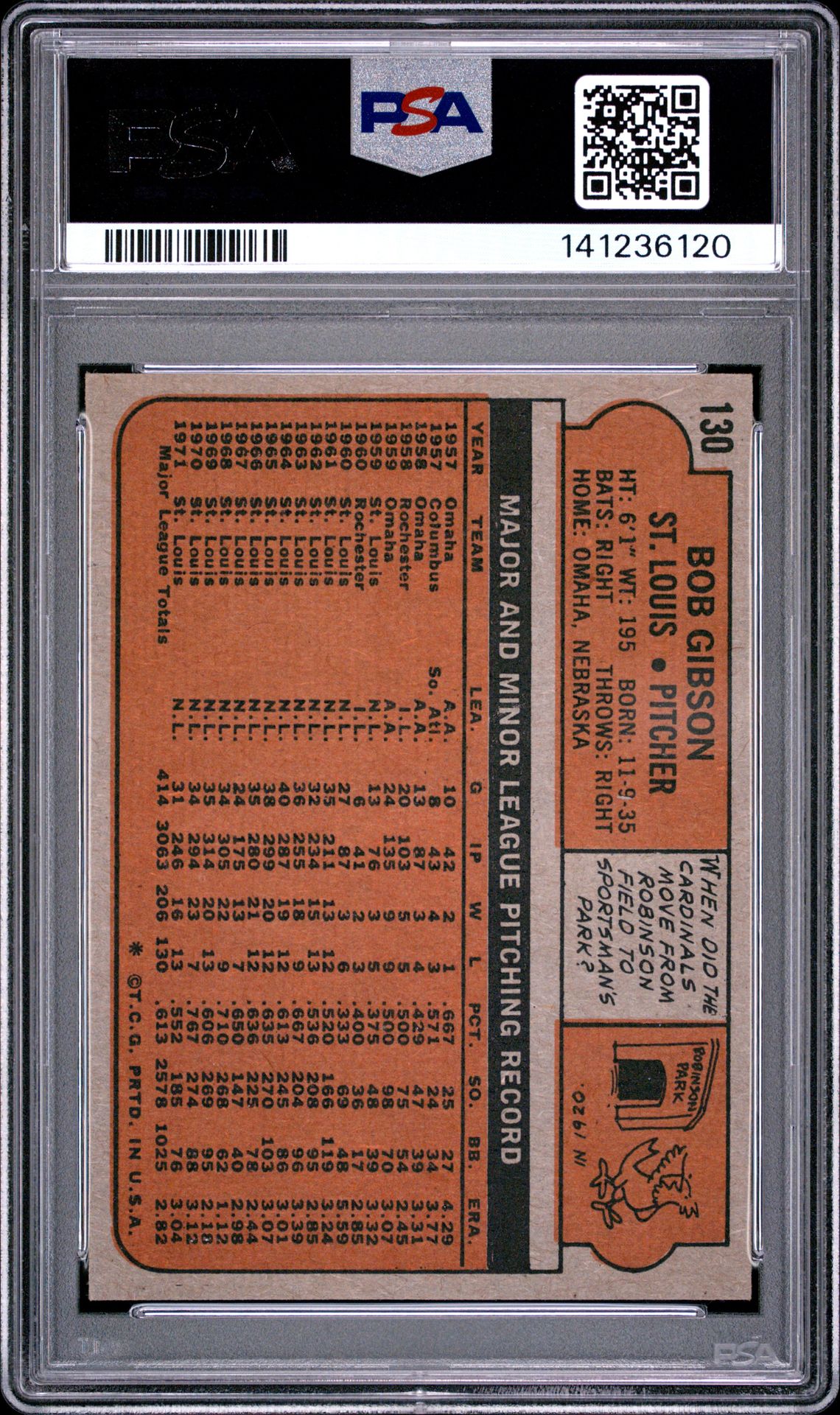 1972 Topps Bob Gibson #130 Ex-Mt 6 back