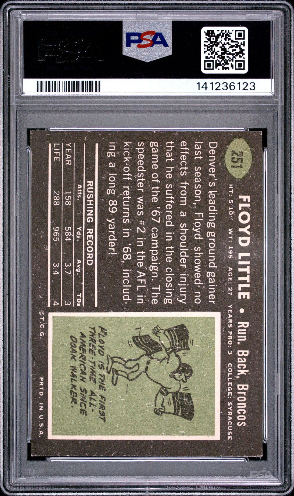 1969 Topps Floyd Little #251 Ex-Mt 6 back