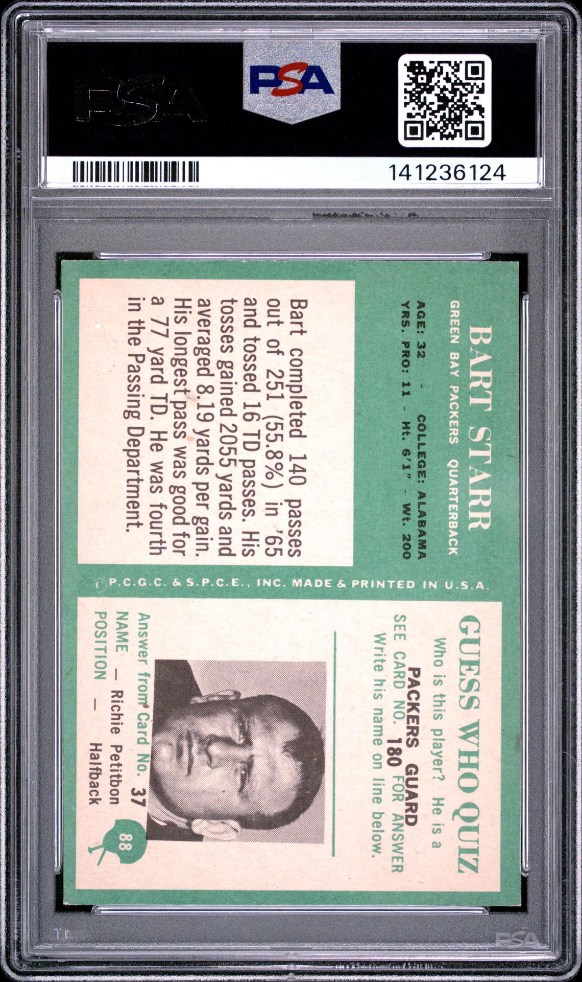 1966 Philadelphia Bart Starr #88 Nm 7 back