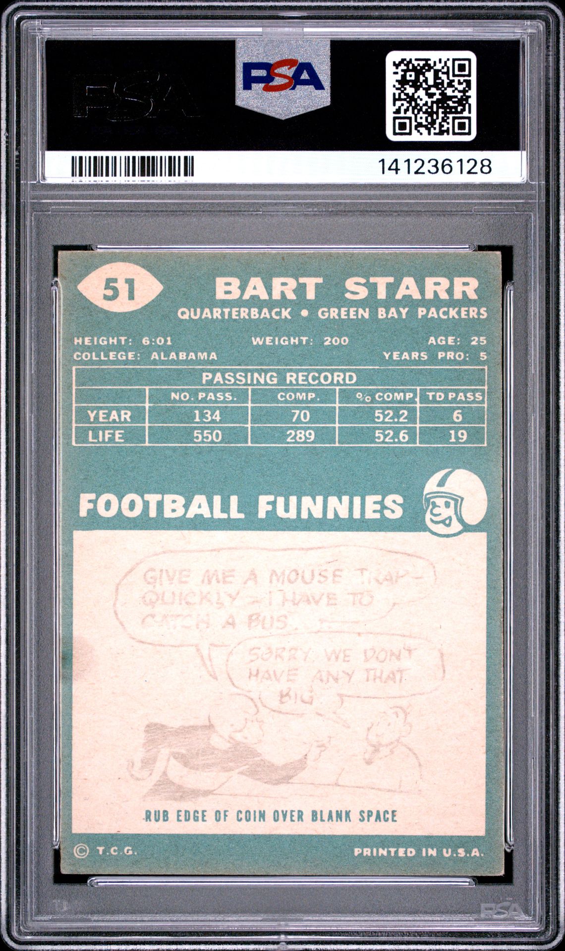 1960 Topps Bart Starr #51 Vg-Ex 4 back