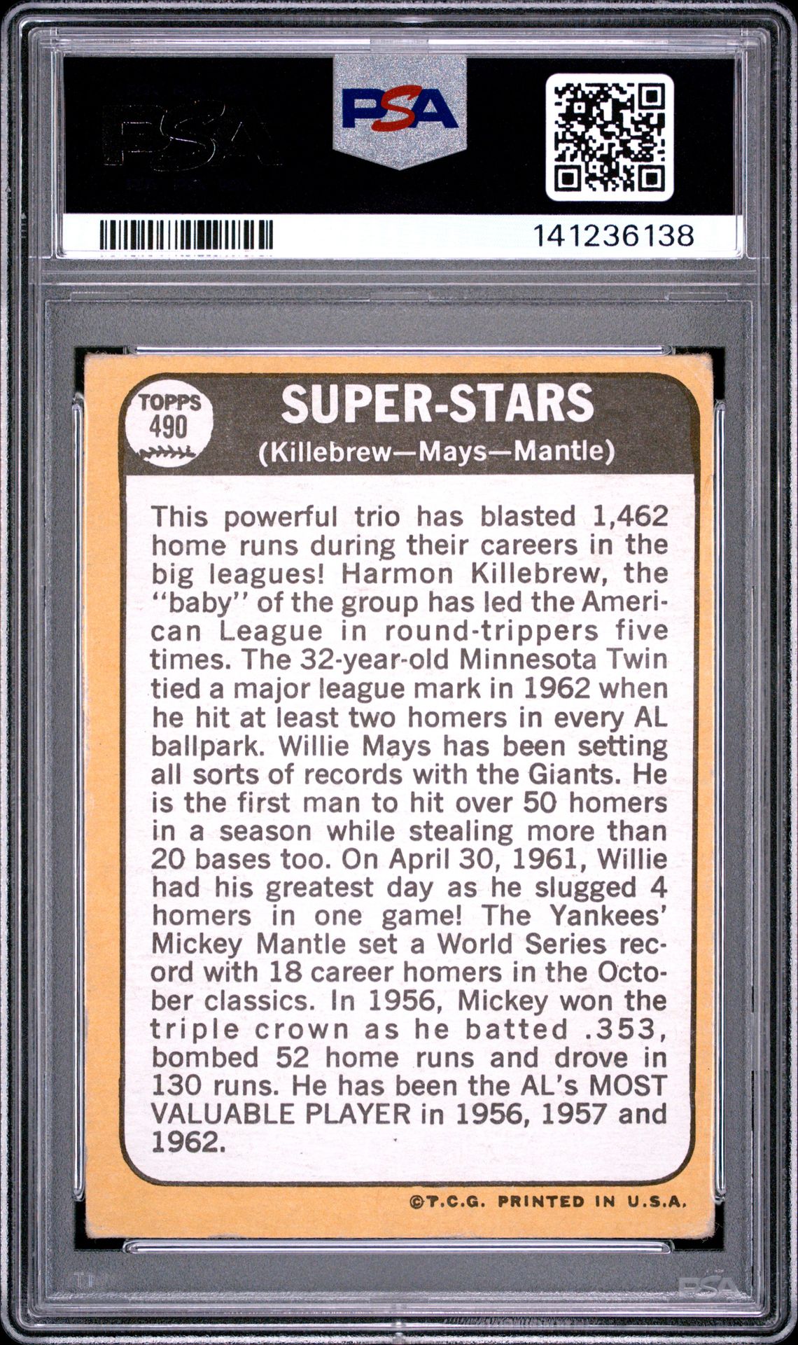 1968 Topps Super Stars #490 (Killebrew/Mays/Mantle) Good 2 back