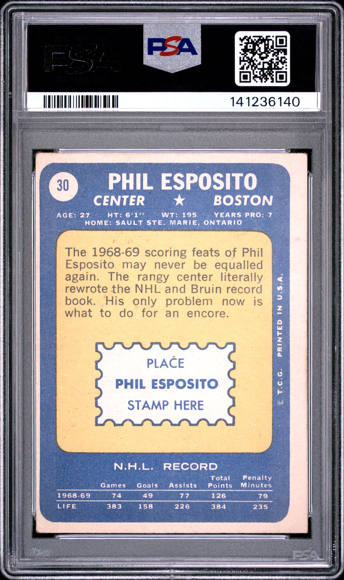 1969 Topps Phil Esposito #30 Good 2 back