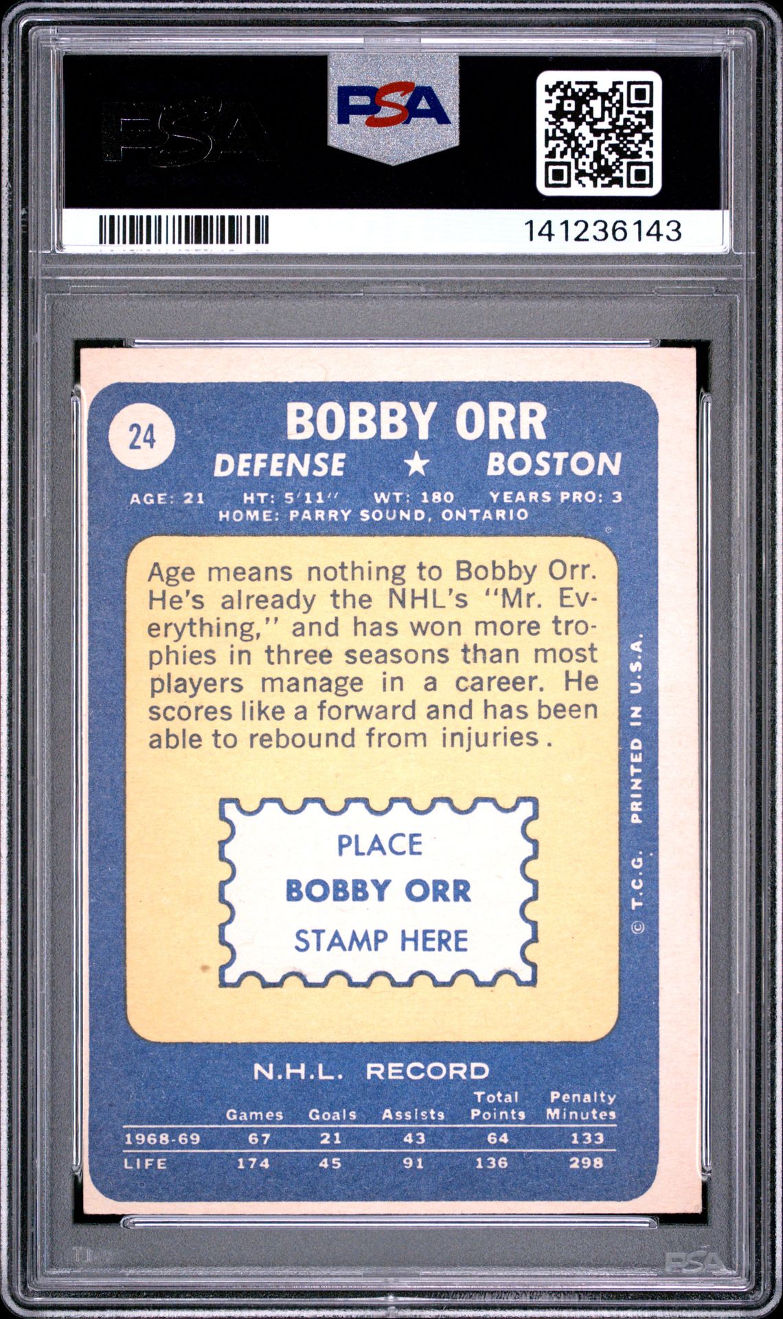 1969 Topps Bobby Orr #24 Vg-Ex 4 back