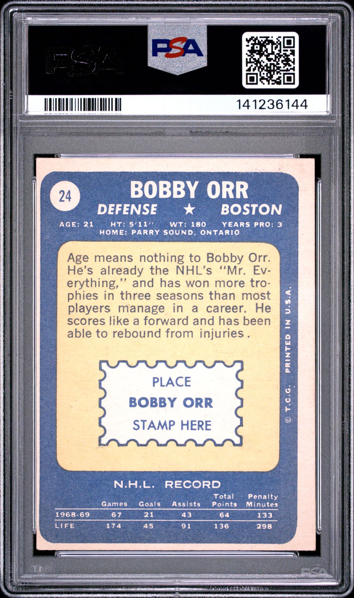 1969 Topps Bobby Orr #24 Ex 5 back