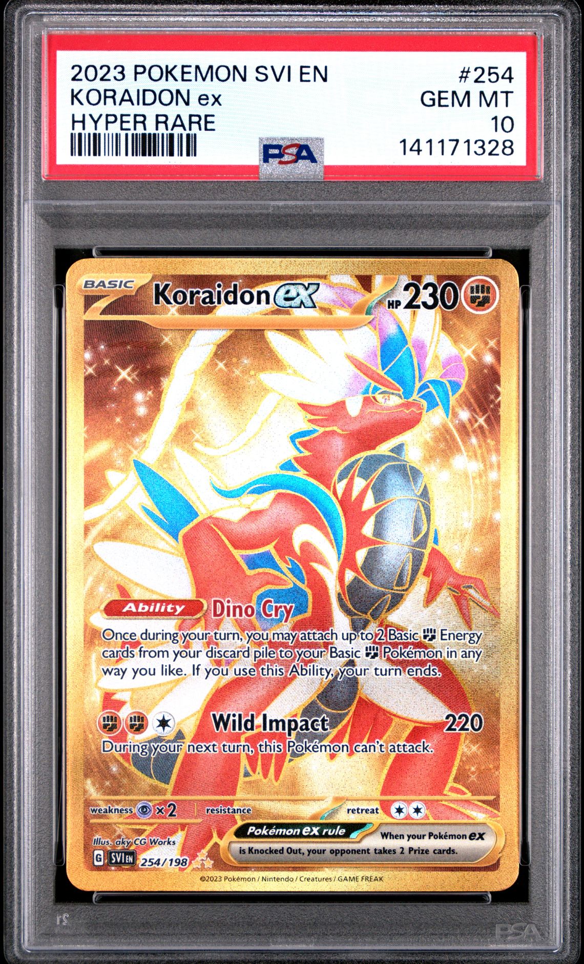 2023 Pokemon Svi En-Scarlet & Violet Koraidon Ex #254 (Hyper Rare) Gem Mt 10 front view - PSA graded GEM MT 10