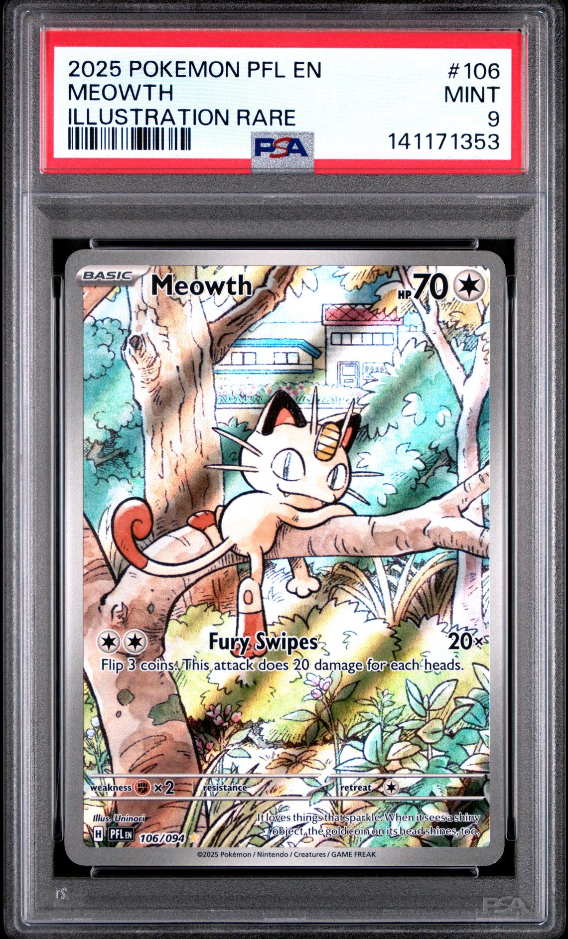 2025 Pokemon Pfl En-Phantasmal Flames Meowth #106 (Illustration Rare) Mint 9 front