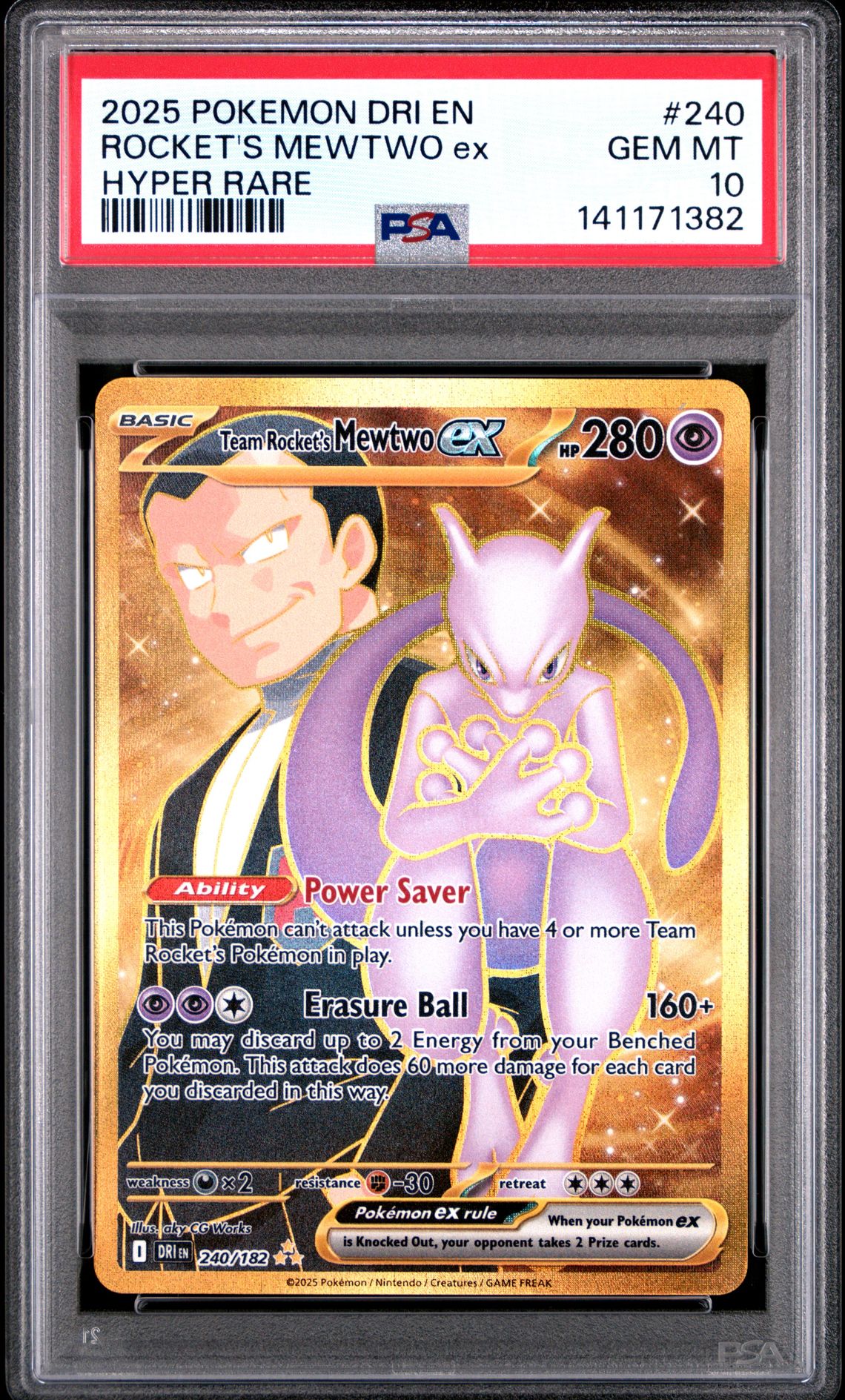 2025 Pokemon Dri En-Destined Rivals Rocket's Mewtwo Ex #240 (Hyper Rare) Gem Mt 10 front