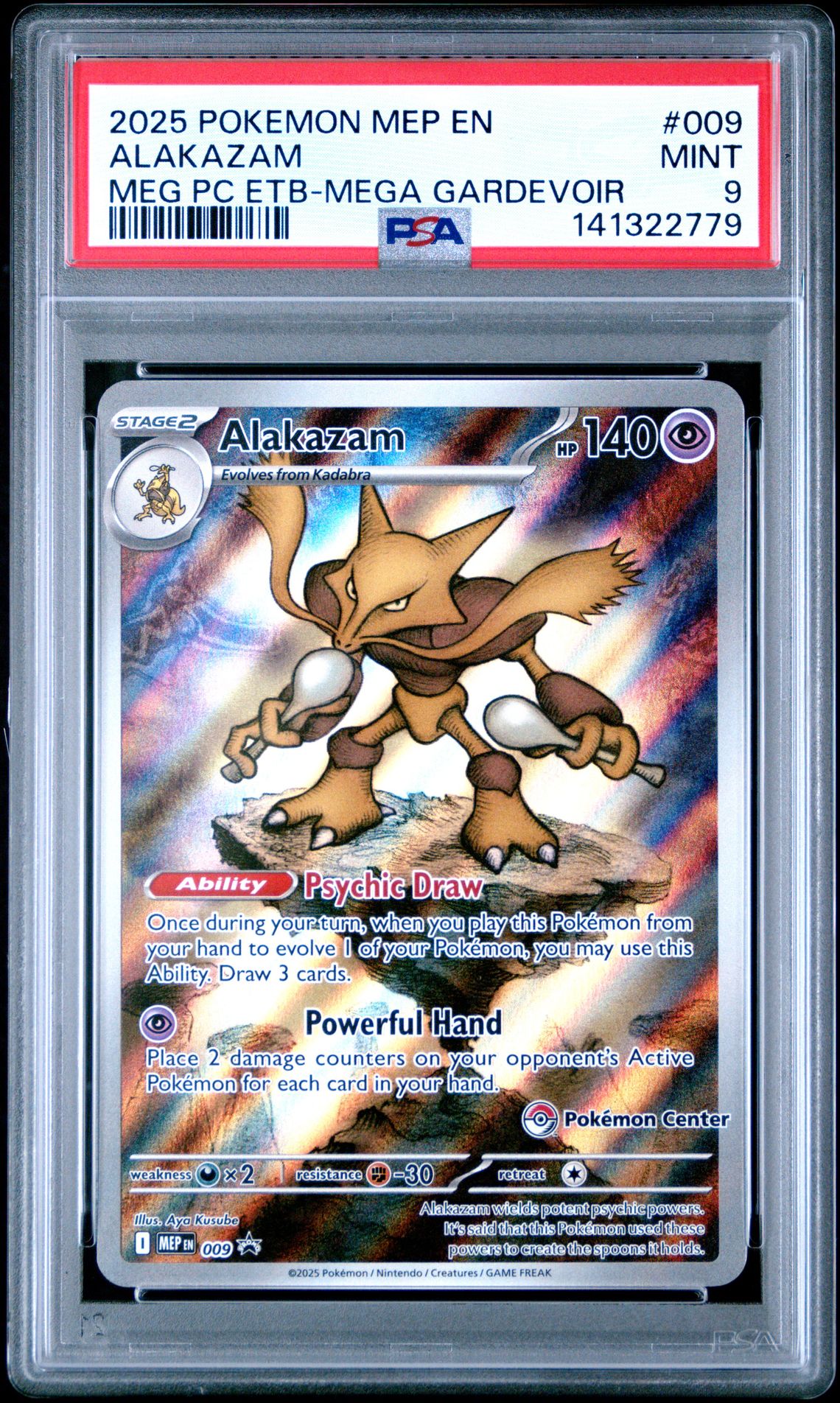 2025 Pokemon Mep En-Me Black Star Promo Alakazam #009 (Meg Pc Etb-Mega Gardevoir) Mint 9 front