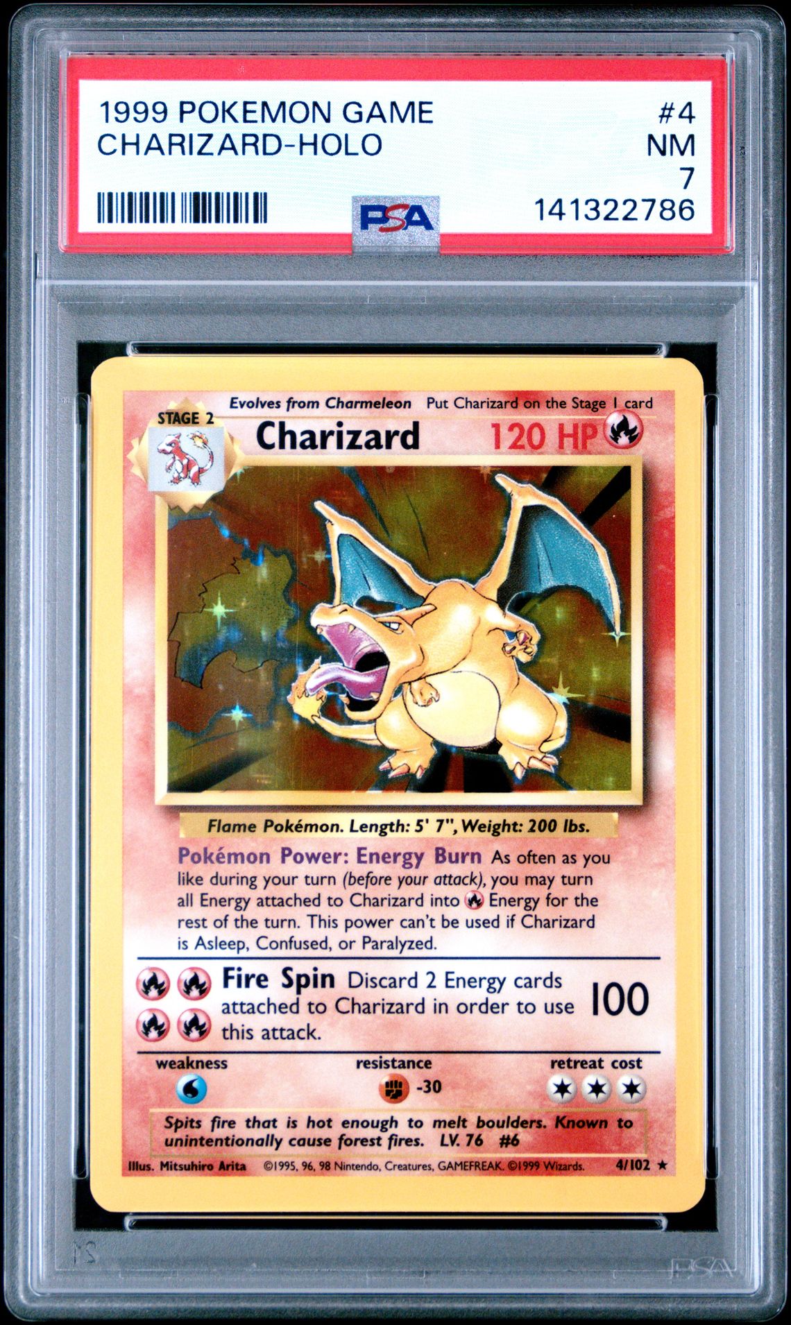 1999 Pokemon Game Charizard-Holo #4 Nm 7 front