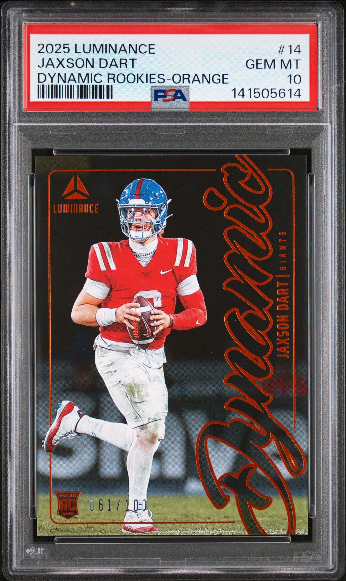 2025 Panini PANINI LUMINANCE DYNAMIC ROOKIES ORANGE #14 Jaxson Dart front