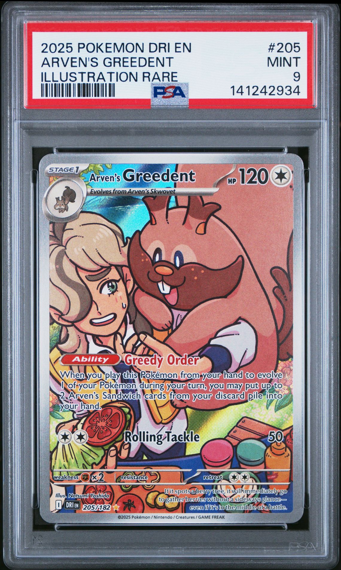 2025 Pokemon POKEMON DRI EN-DESTINED RIVALS ILLUSTRATION RARE #205 Arven's Greedent front